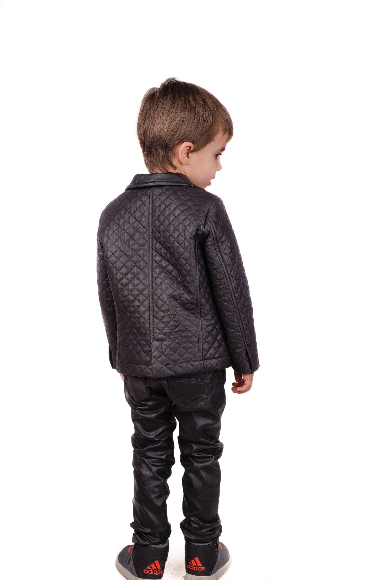Boys leather jacket, Black faux leather quilted jacket, Stylish leather boys outfit, Toddler boy zipper blazer, Trendy Eco clothing kids