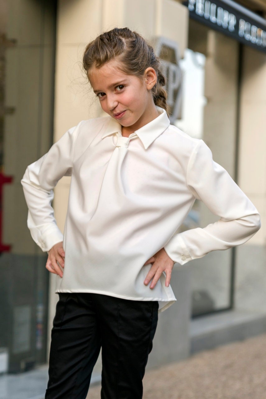 White blouse for girls, Long sleeve shirt toddlers formal blouse, Designer top kids blouse, Romantic blouse, Gift for girls, Elegant outfit
