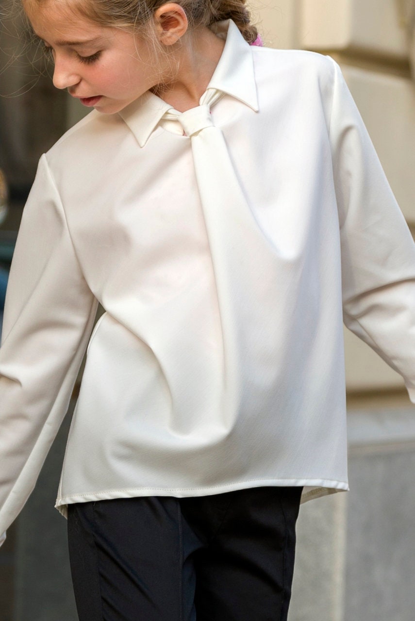 White blouse for girls, Long sleeve shirt toddlers formal blouse, Designer top kids blouse, Romantic blouse, Gift for girls, Elegant outfit