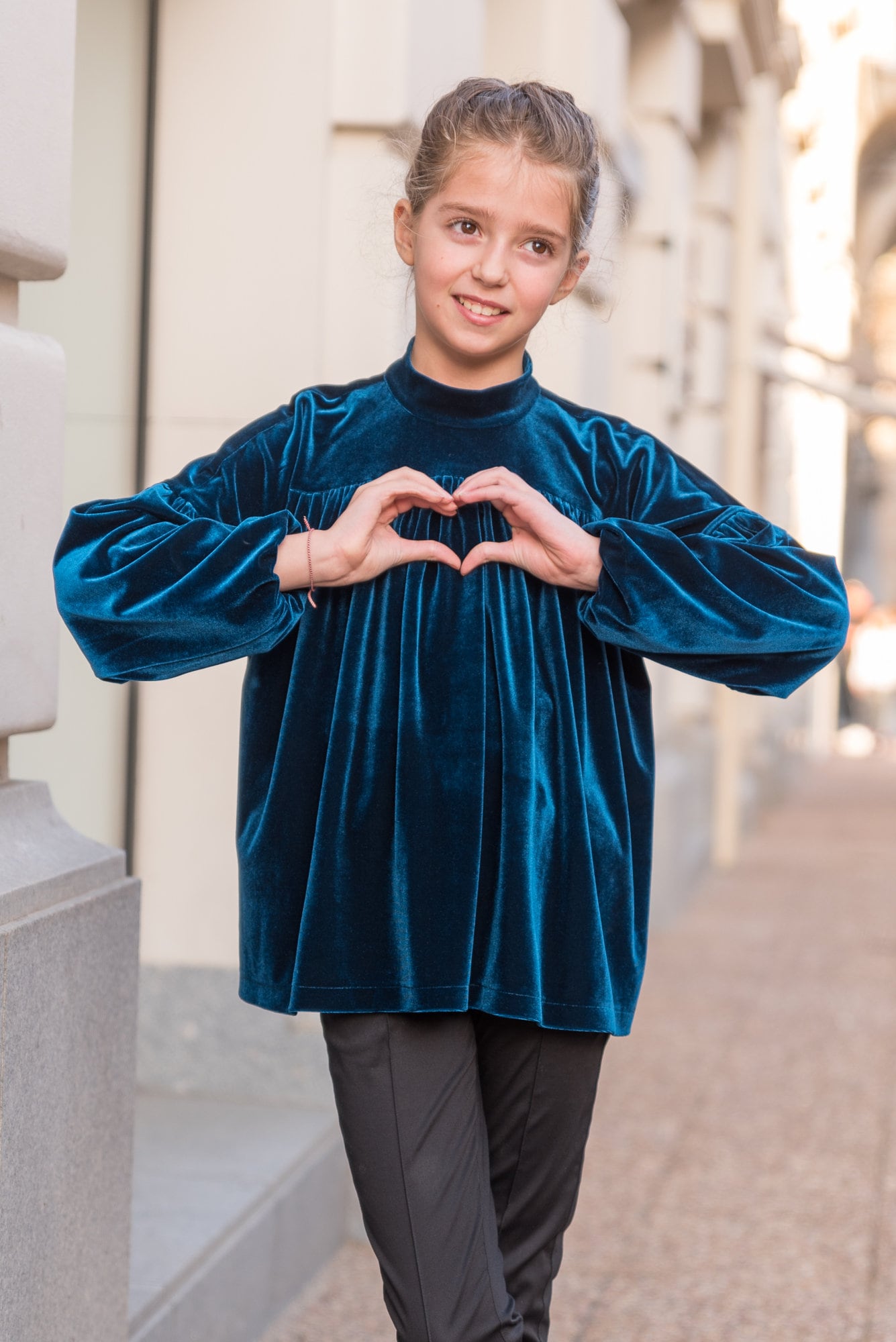 Velvet gathered blouse with long sleeve, Girl blue velvet shirt, Velveteen fabric top, Victorian blouse Romantic top Toddler formal wear