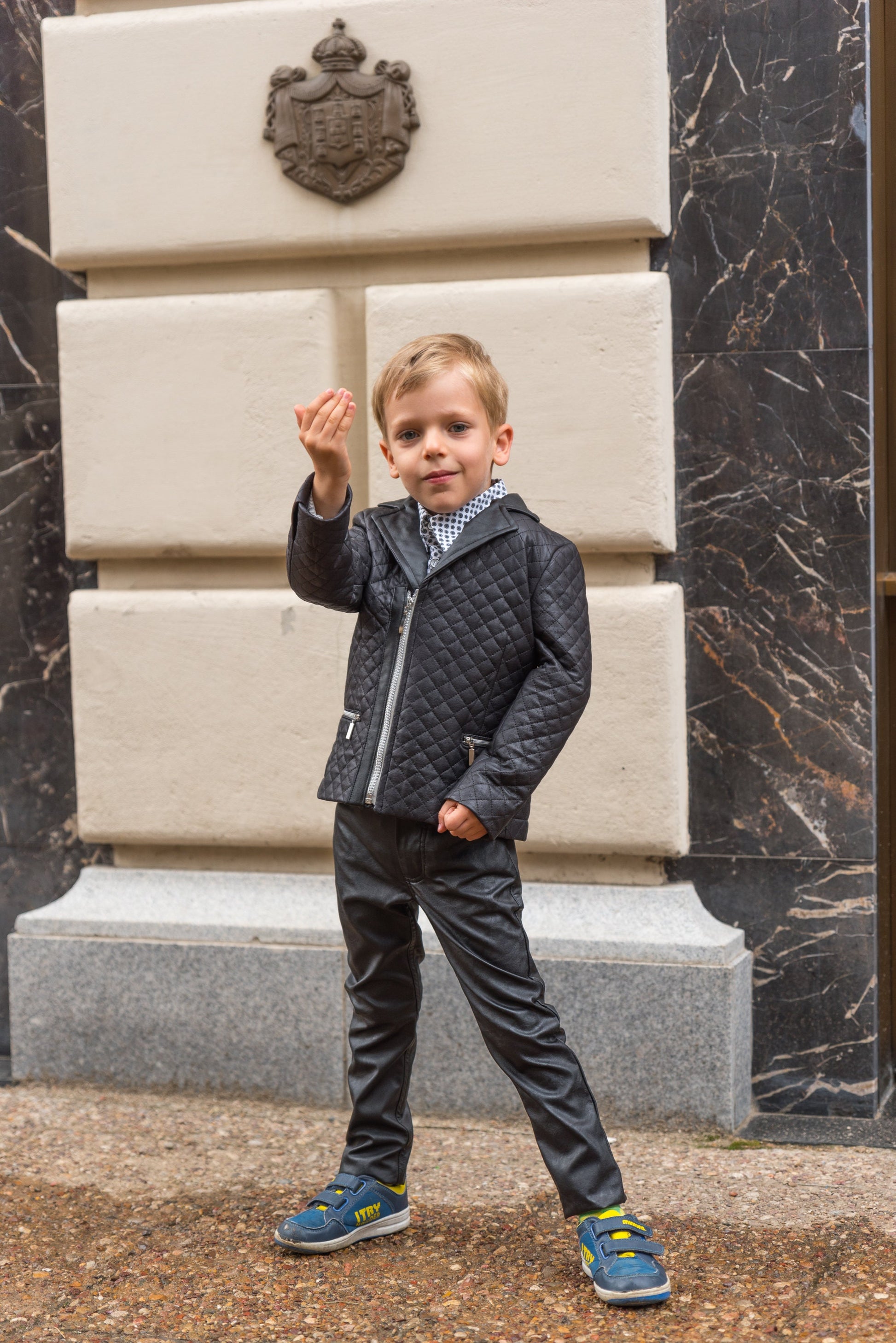 Boys leather jacket, Black faux leather quilted jacket, Stylish leather boys outfit, Toddler boy zipper blazer, Trendy Eco clothing kids