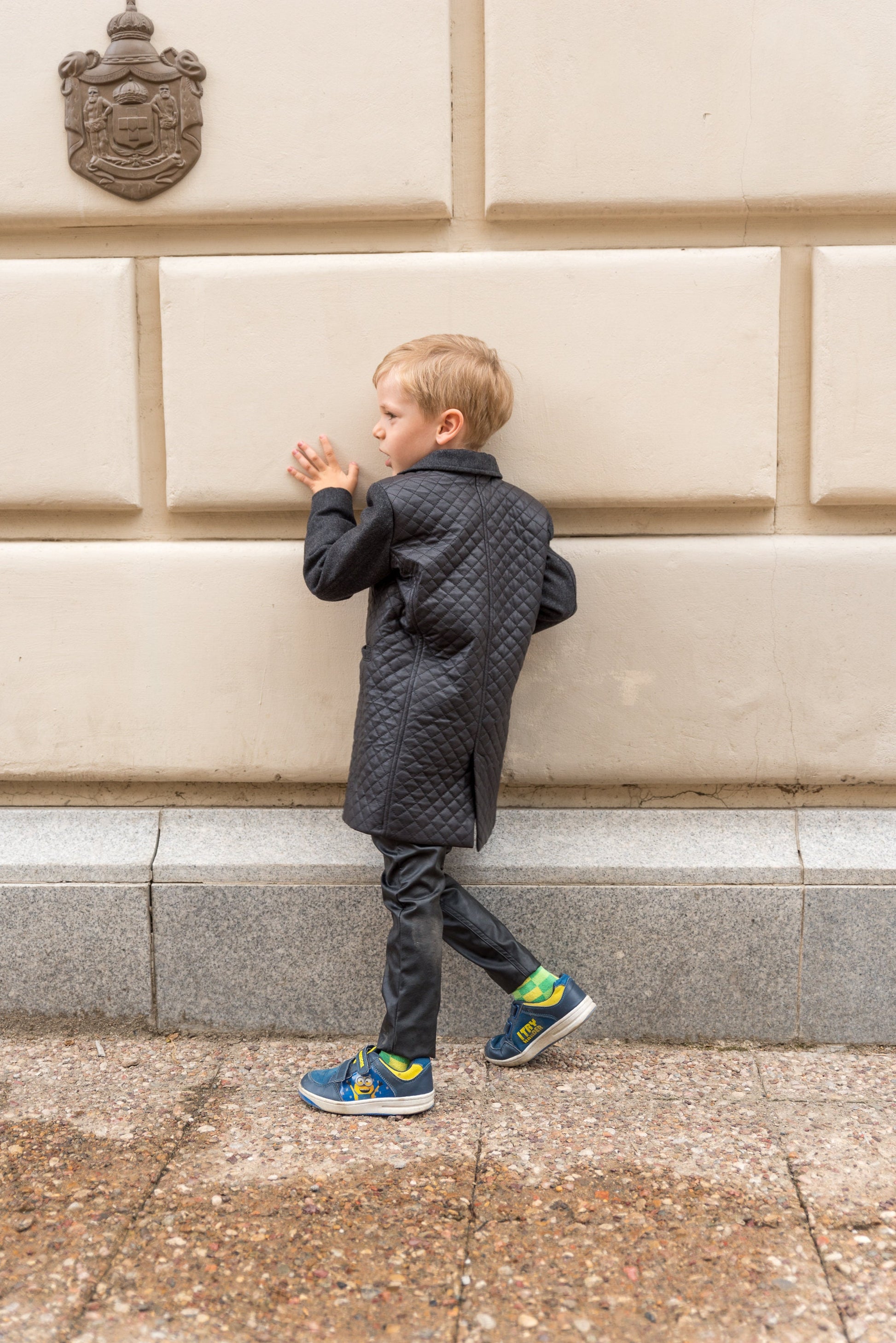 Black wool coat child / Leather coat Kids long down Toddler boy coat Back to School outfit / Winter coat toddler / Leather quilted coat