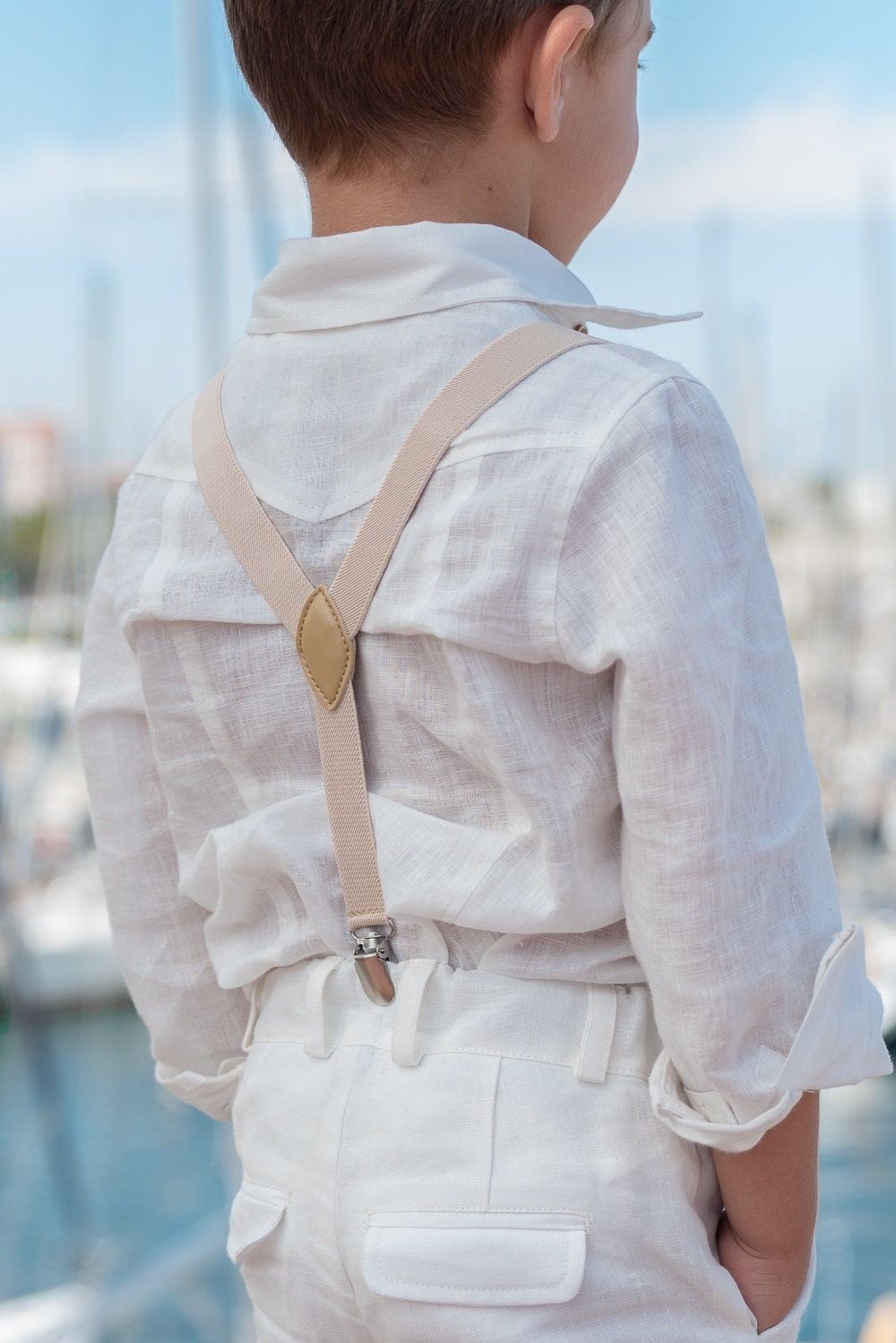 White linen shirt for boys with long sleeves/ Boys Ring bearer shirt/ Rustic wedding Linen clothing toddler dress shirt/ baptism outfit