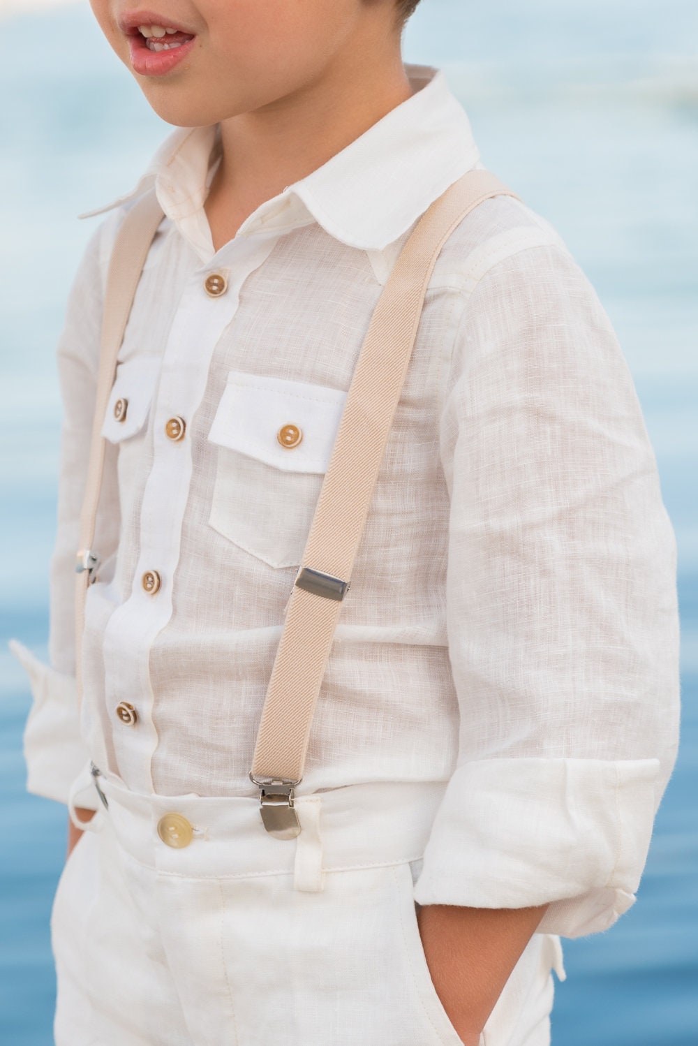 White linen shirt for boys with long sleeves/ Boys Ring bearer shirt/ Rustic wedding Linen clothing toddler dress shirt/ baptism outfit