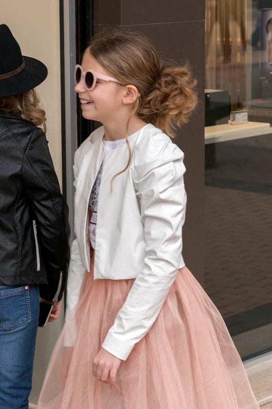 Girls extravagant leather jacket/Cropped white jacket/toddler leather short jacket/Slim fit jacket/Tailored jacket/Trendy outfit