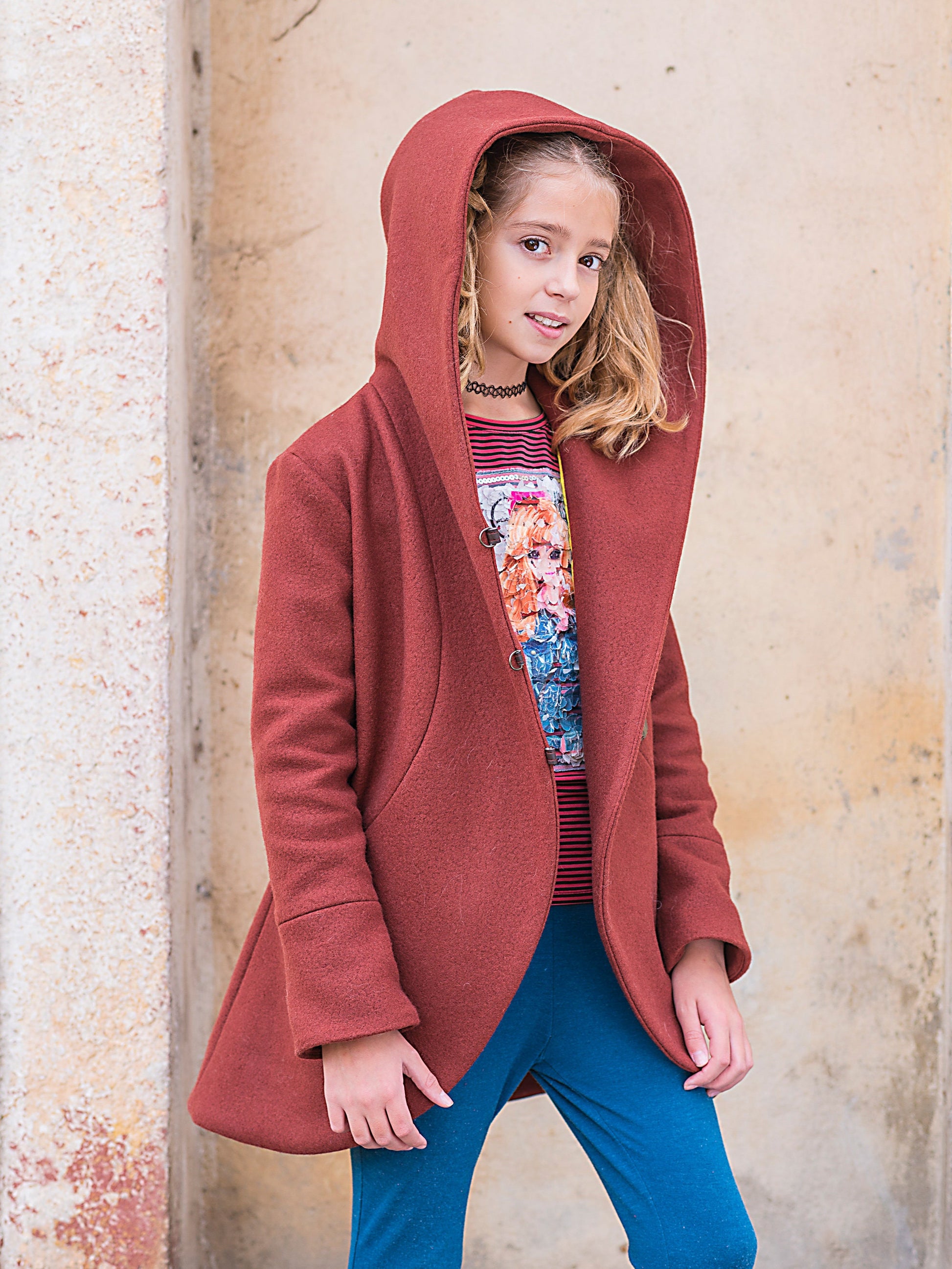 Girls winter coat/ Kids trench coat/ Toddler girl hooded wool coat/ Little girls fashion coat/ Pendleton coat/ Swing coat Boutique wool coat