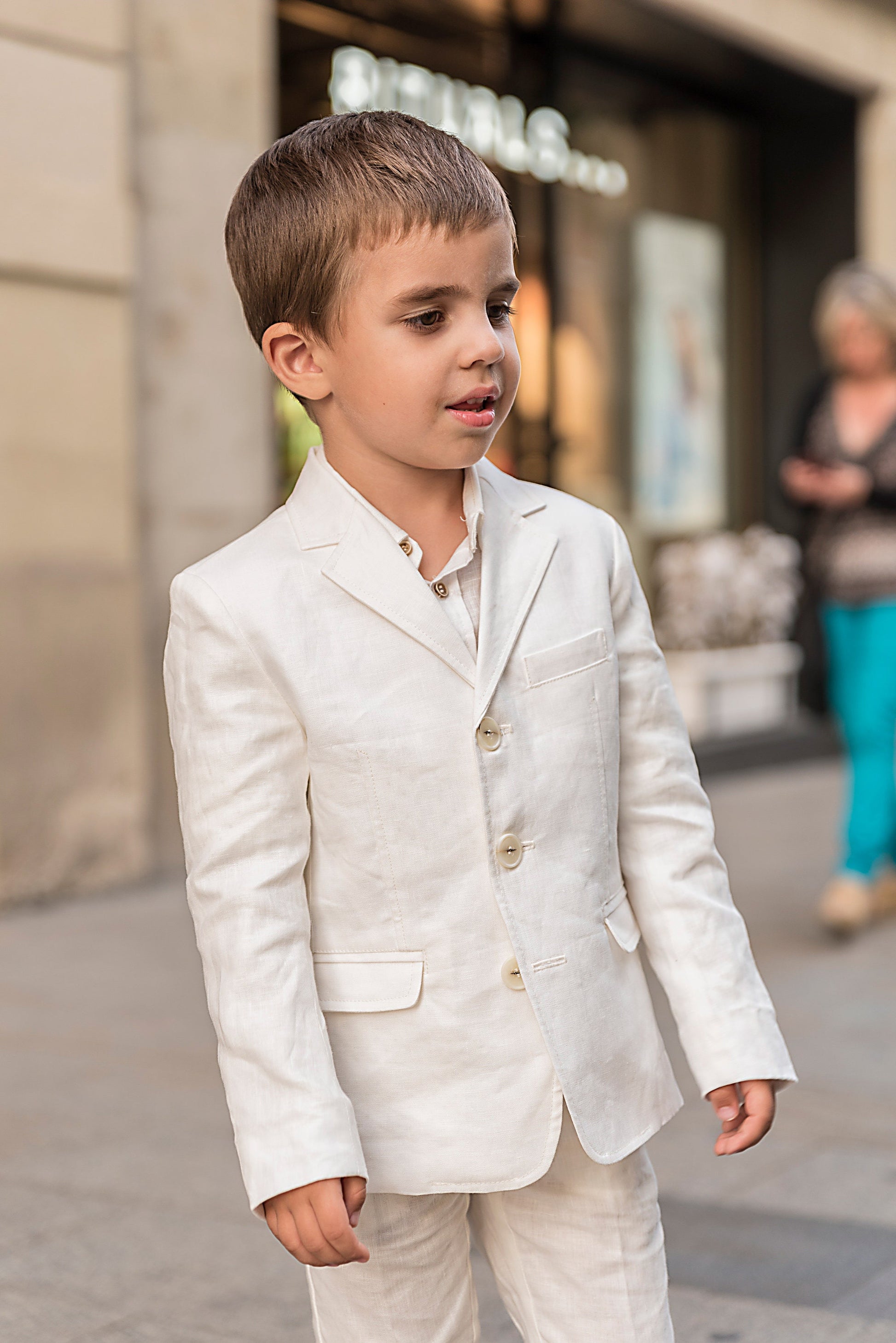 Boys linen suit summer formal wear kids linen outfit/ Communion toddler boy linen suit set/ Kid boy wedding tuxedo outfits linen dress suits