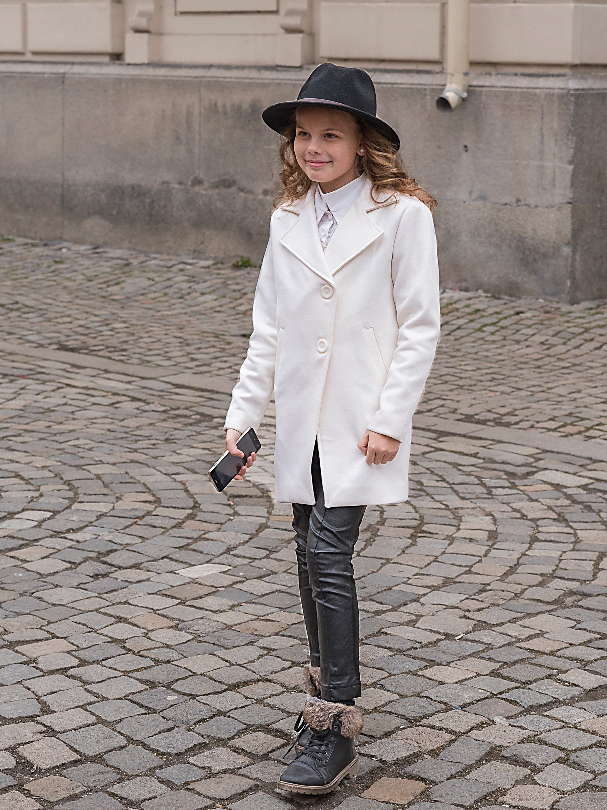 Winter wool coat for girls, White coat, Classic toddlers jacket Ivory wool blazer coat Trendy girls outfit, Stylish knee length coat kids