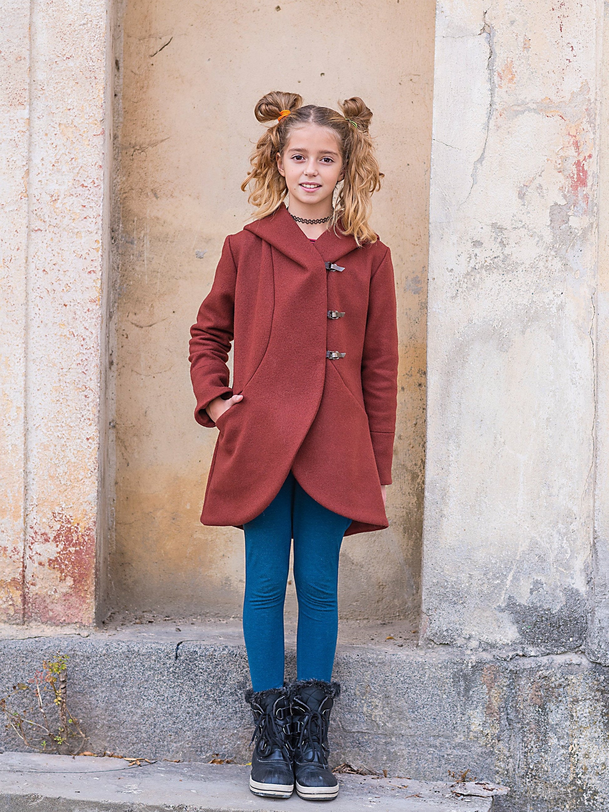 Girls winter coat/ Kids trench coat/ Toddler girl hooded wool coat/ Little girls fashion coat/ Pendleton coat/ Swing coat Boutique wool coat