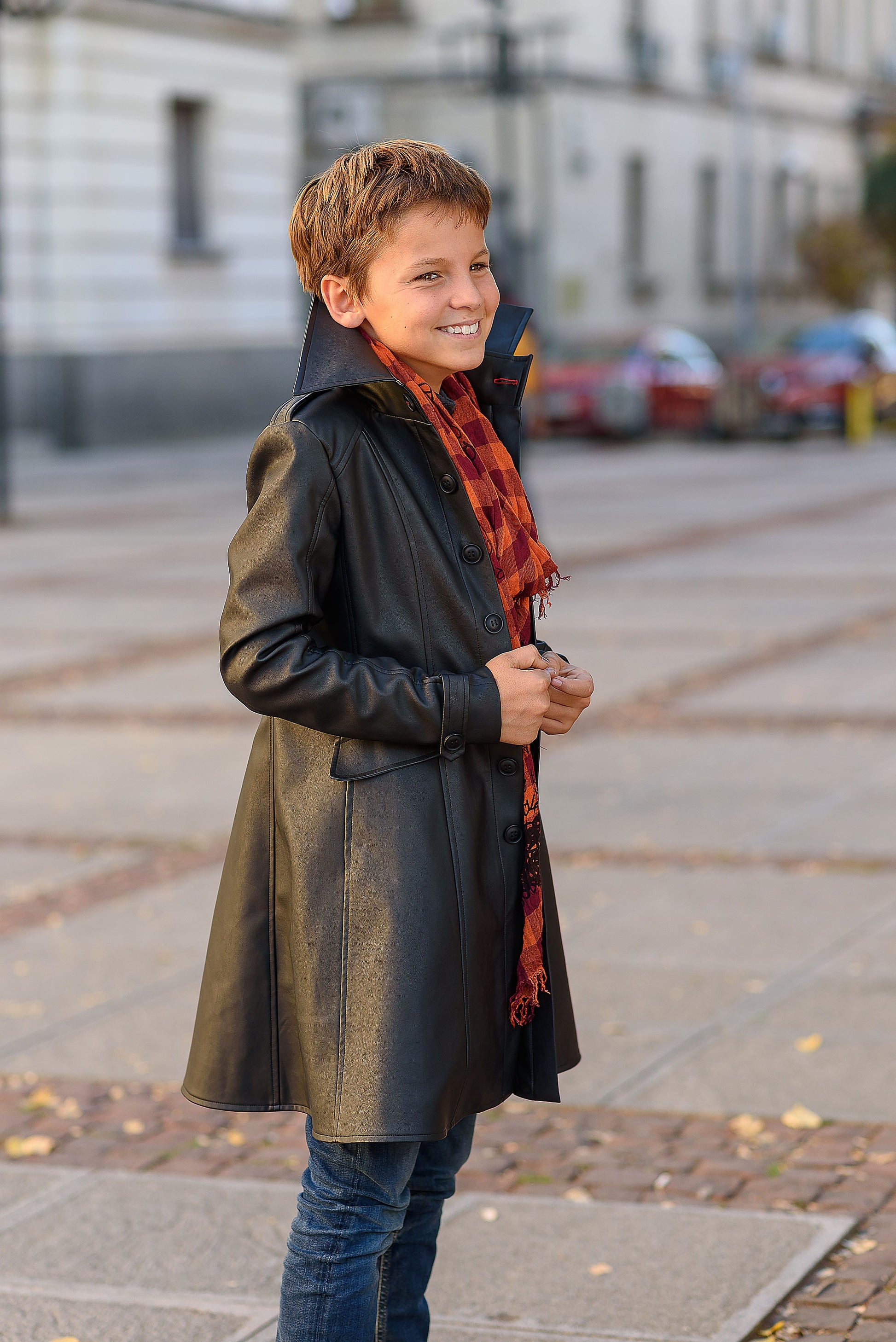 Long leather coat for boy Leather outfit/ Toddler faux leather Overcoat/ Kids trench coat/ Gothic clothing Leather Coat Long Trench Jacket