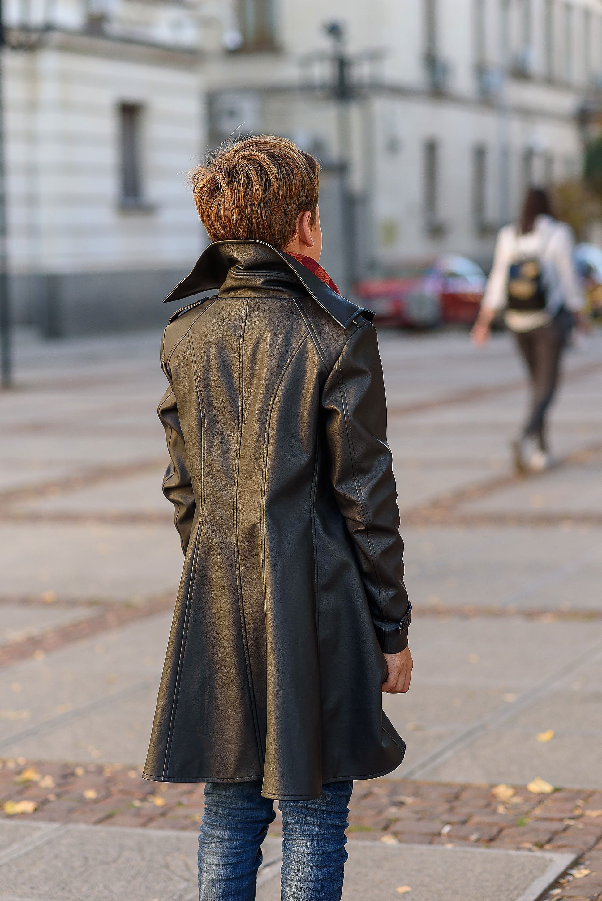 Long leather coat for boy Leather outfit/ Toddler faux leather Overcoat/ Kids trench coat/ Gothic clothing Leather Coat Long Trench Jacket