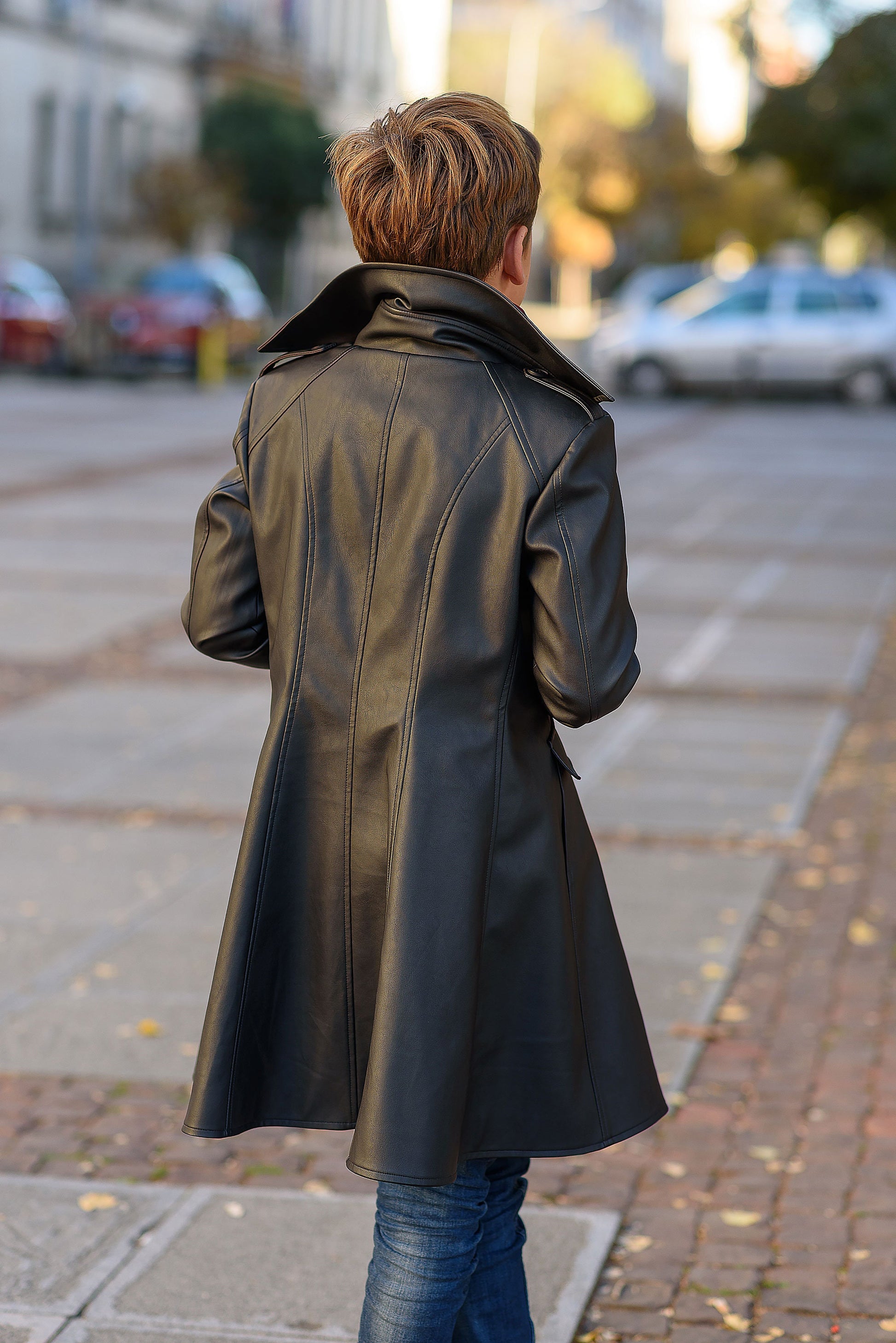 Long leather coat for boy Leather outfit/ Toddler faux leather Overcoat/ Kids trench coat/ Gothic clothing Leather Coat Long Trench Jacket