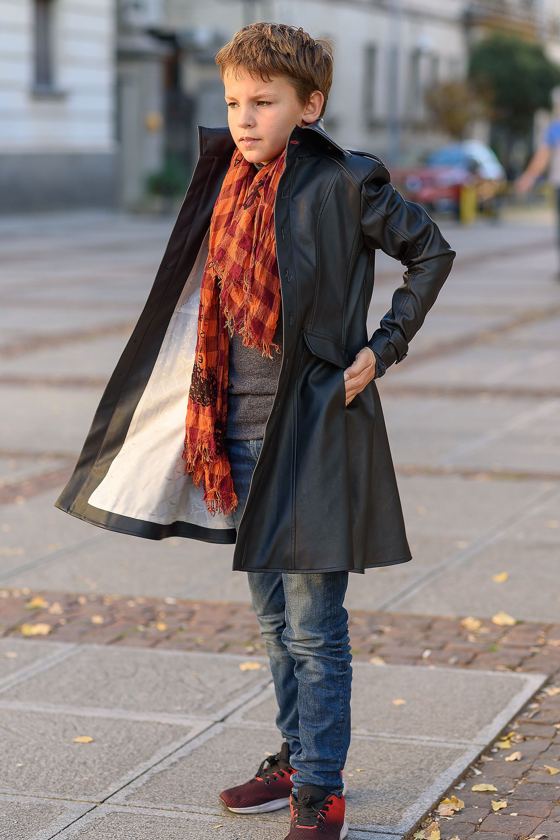 Long leather coat for boy Leather outfit/ Toddler faux leather Overcoat/ Kids trench coat/ Gothic clothing Leather Coat Long Trench Jacket