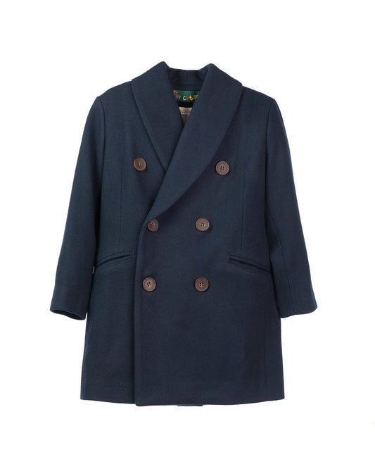 Long shawl collar wool for boys, Double breasted down coat toddler, Kids warm winter vintage coat, Navy classic coat, Junior long pea coat