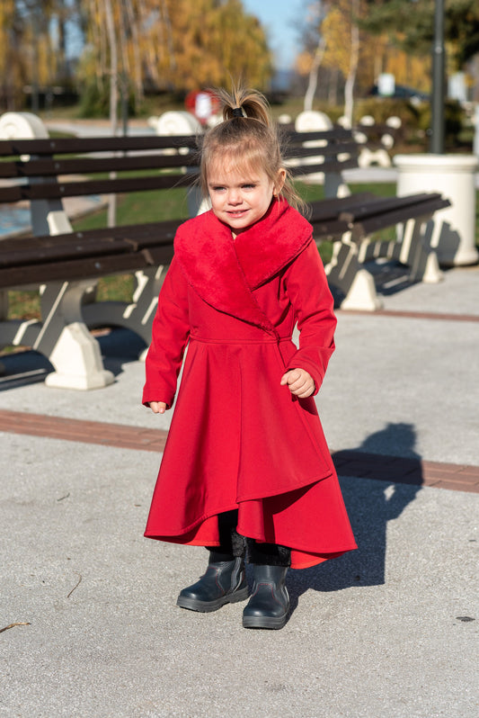 Girls coat, Red long winter coat, Girls soft shell coat jacket, Long fleece coat, Red coat jacket toddlers, Winter softshell toddler coat