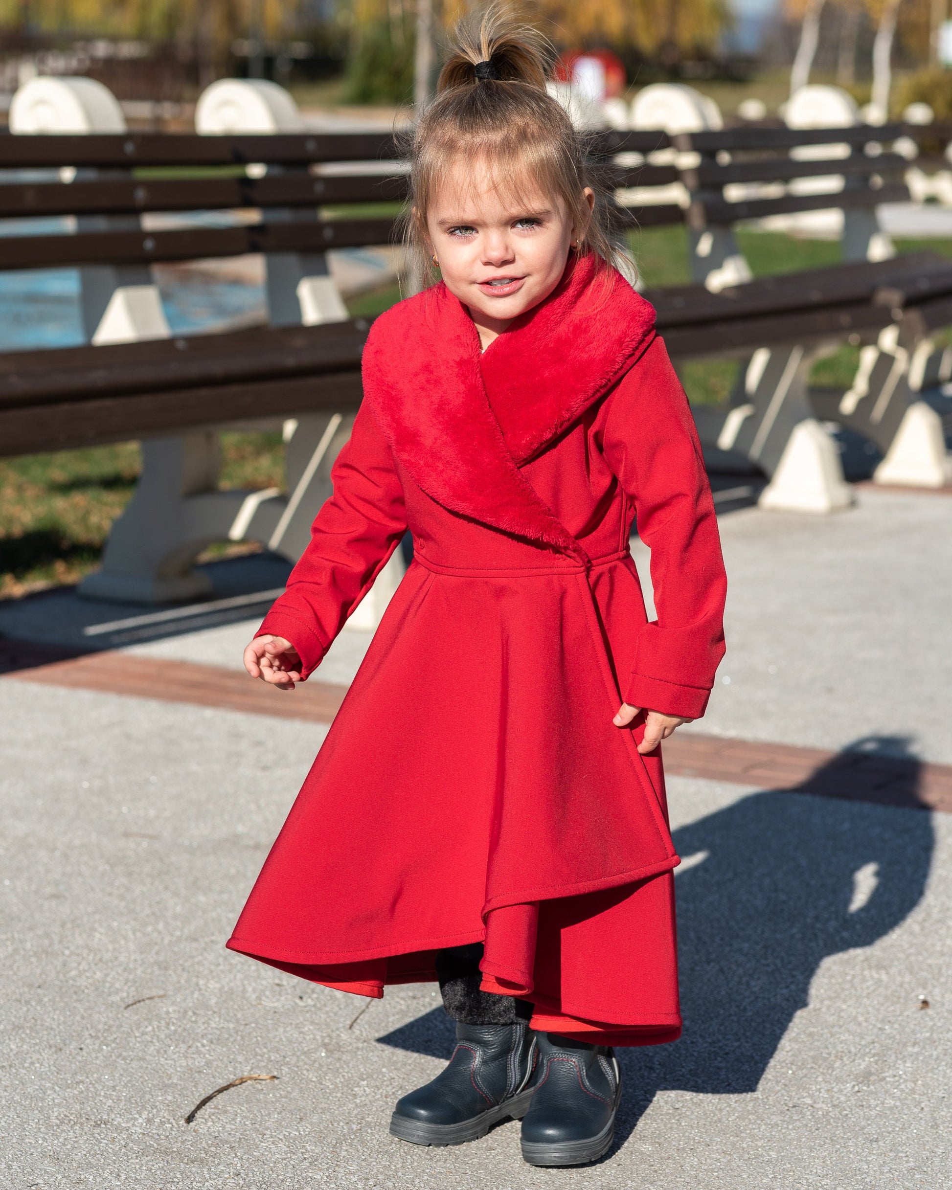 Girls coat, Red long winter coat, Girls soft shell coat jacket, Long fleece coat, Red coat jacket toddlers, Winter softshell toddler coat