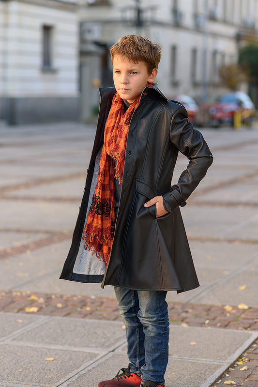Long leather coat for boy Leather outfit/ Toddler faux leather Overcoat/ Kids trench coat/ Gothic clothing Leather Coat Long Trench Jacket