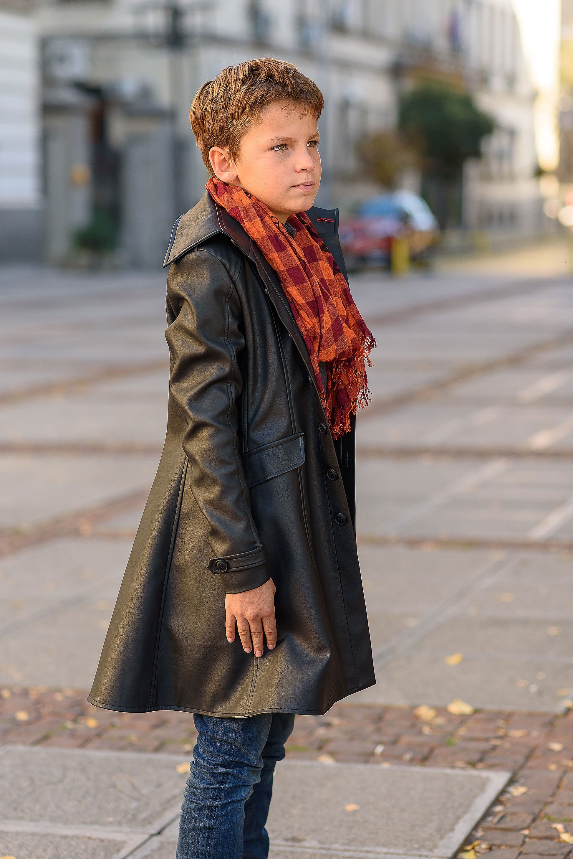 Long leather coat for boy Leather outfit/ Toddler faux leather Overcoat/ Kids trench coat/ Gothic clothing Leather Coat Long Trench Jacket