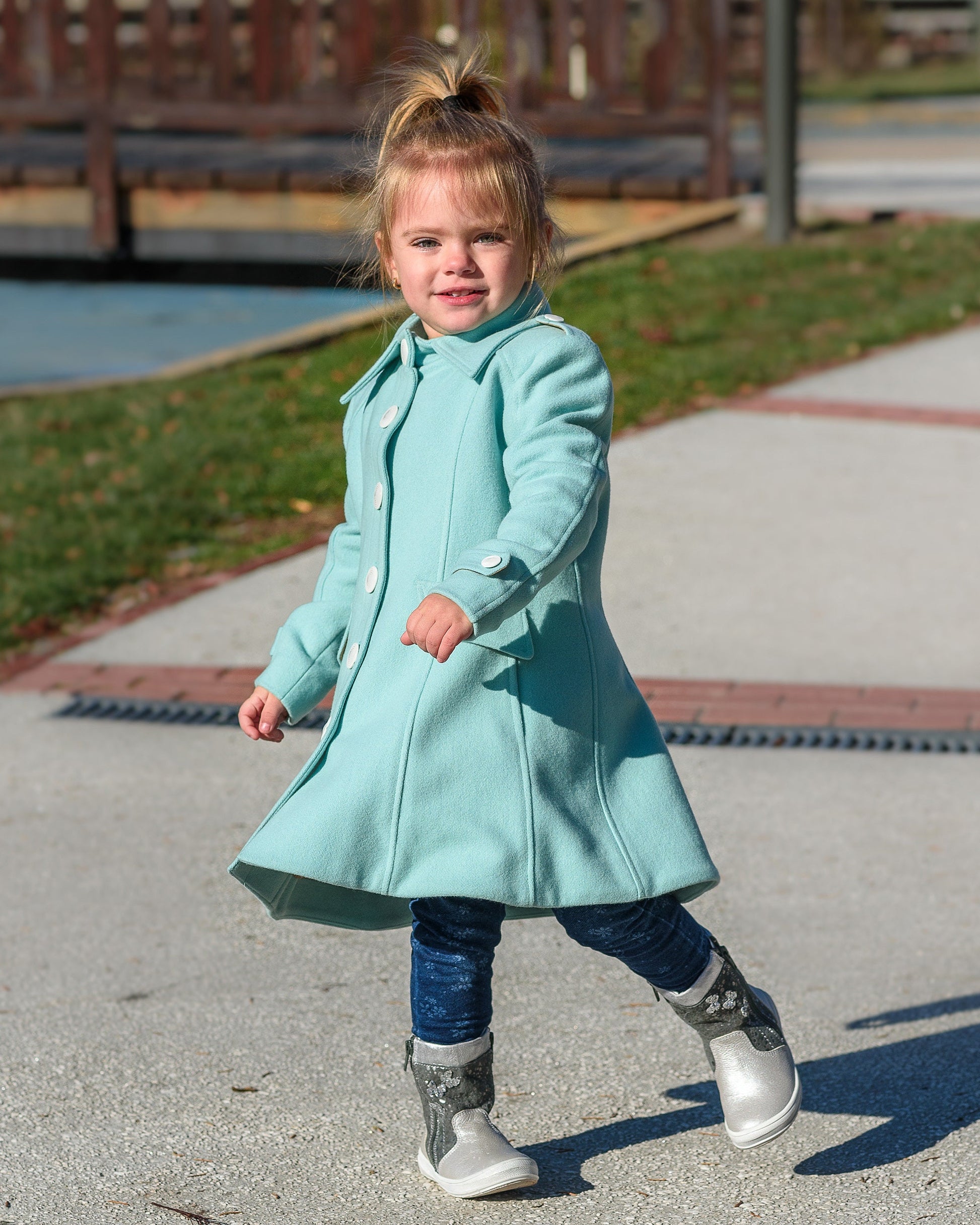 Teal winter tench coat with pockets, Warm long wool coat girl, Kids classic wool winter coats, Toddler cute winter outfits, Couture coat