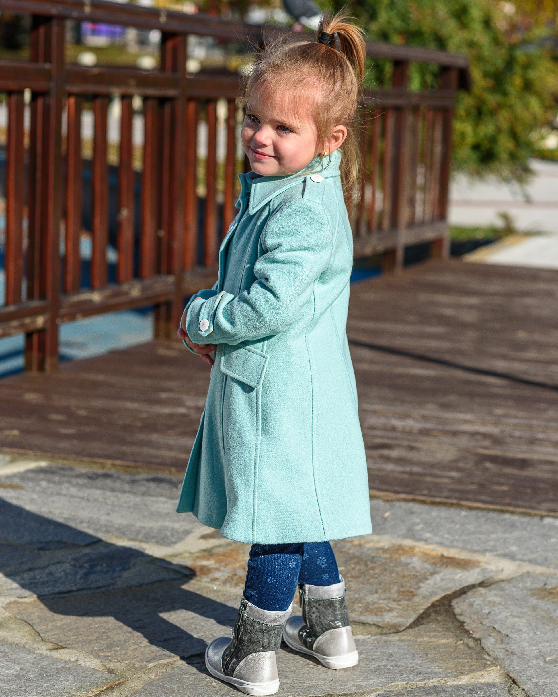 Teal winter tench coat with pockets, Warm long wool coat girl, Kids classic wool winter coats, Toddler cute winter outfits, Couture coat