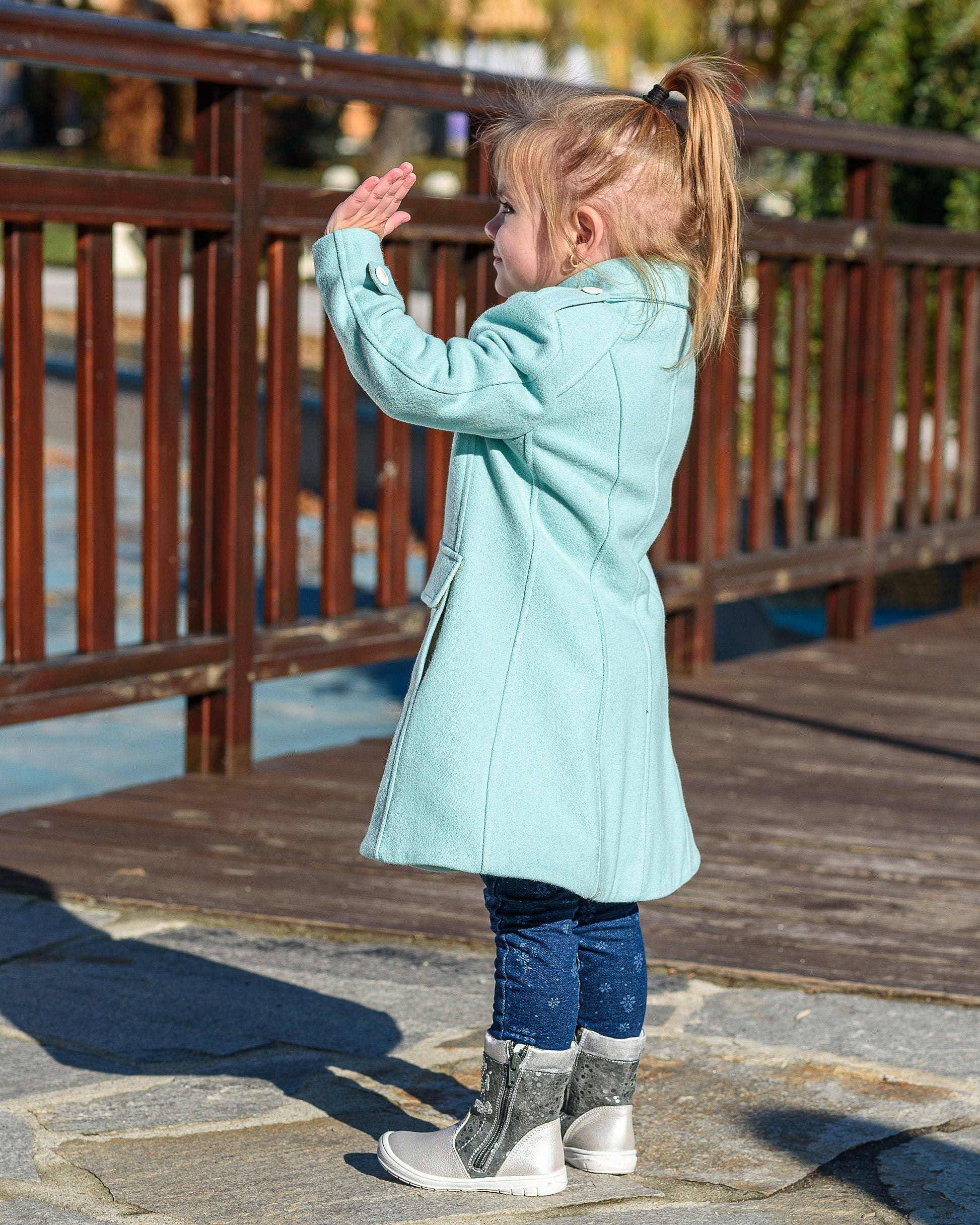 Teal winter tench coat with pockets, Warm long wool coat girl, Kids classic wool winter coats, Toddler cute winter outfits, Couture coat