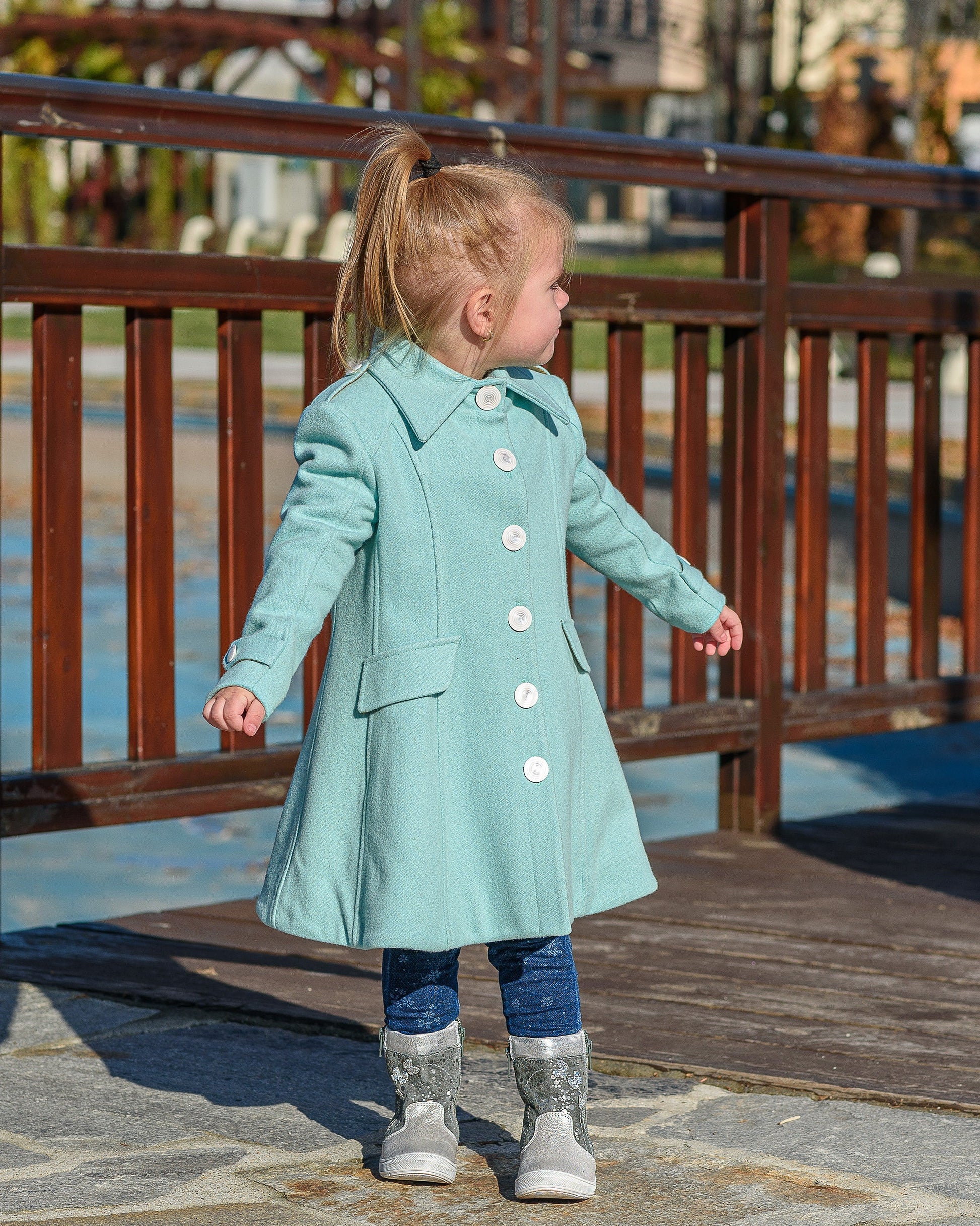 Teal winter tench coat with pockets, Warm long wool coat girl, Kids classic wool winter coats, Toddler cute winter outfits, Couture coat