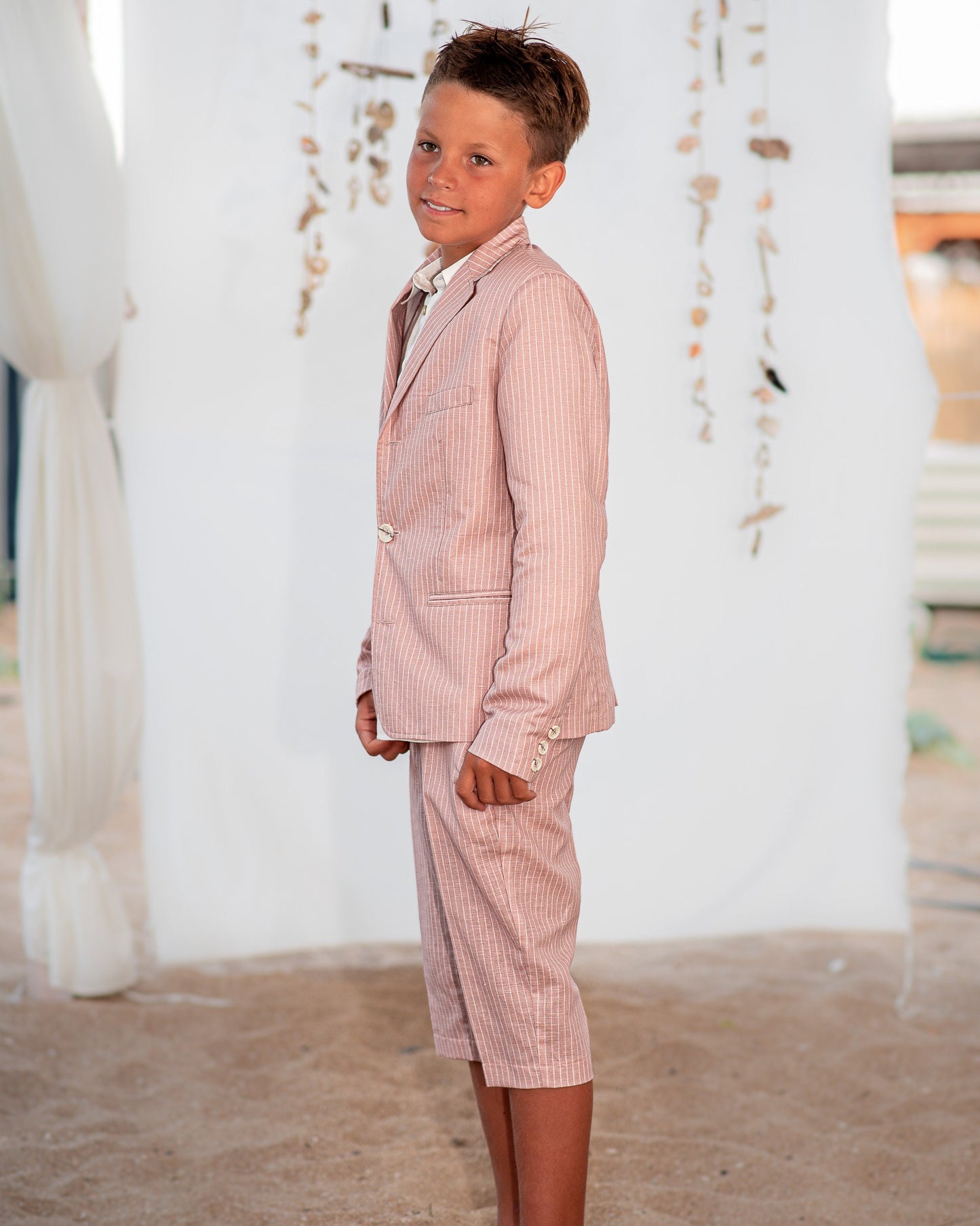 Boys linen outfit/ Toddler boy linen suit/ Kids beach wedding outfit/ Page boy striped rustic suit/ Ring bearer summer clothes outfit