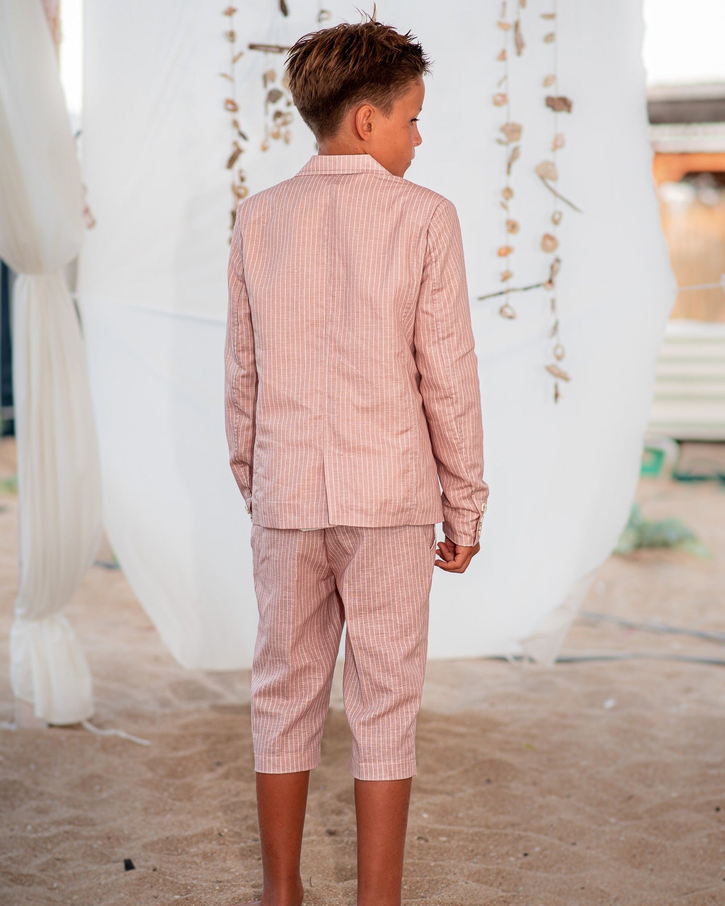 Boys linen outfit/ Toddler boy linen suit/ Kids beach wedding outfit/ Page boy striped rustic suit/ Ring bearer summer clothes outfit