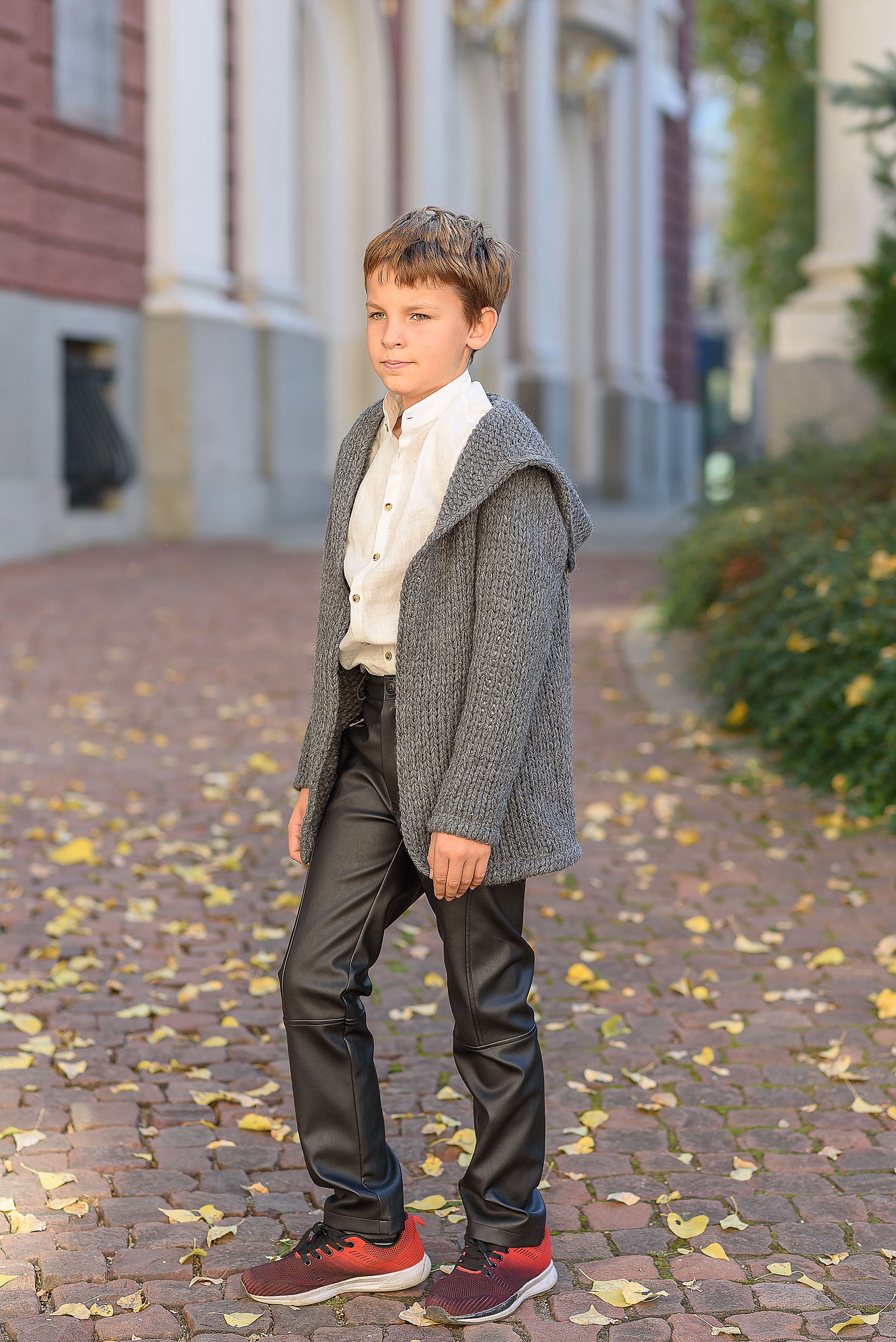 Hooded chunky knitted cardigan sweater kids/ Charcoal Hand knitted sweater wool coat toddler/ Oversized hand knit sweater slouchy cardigan