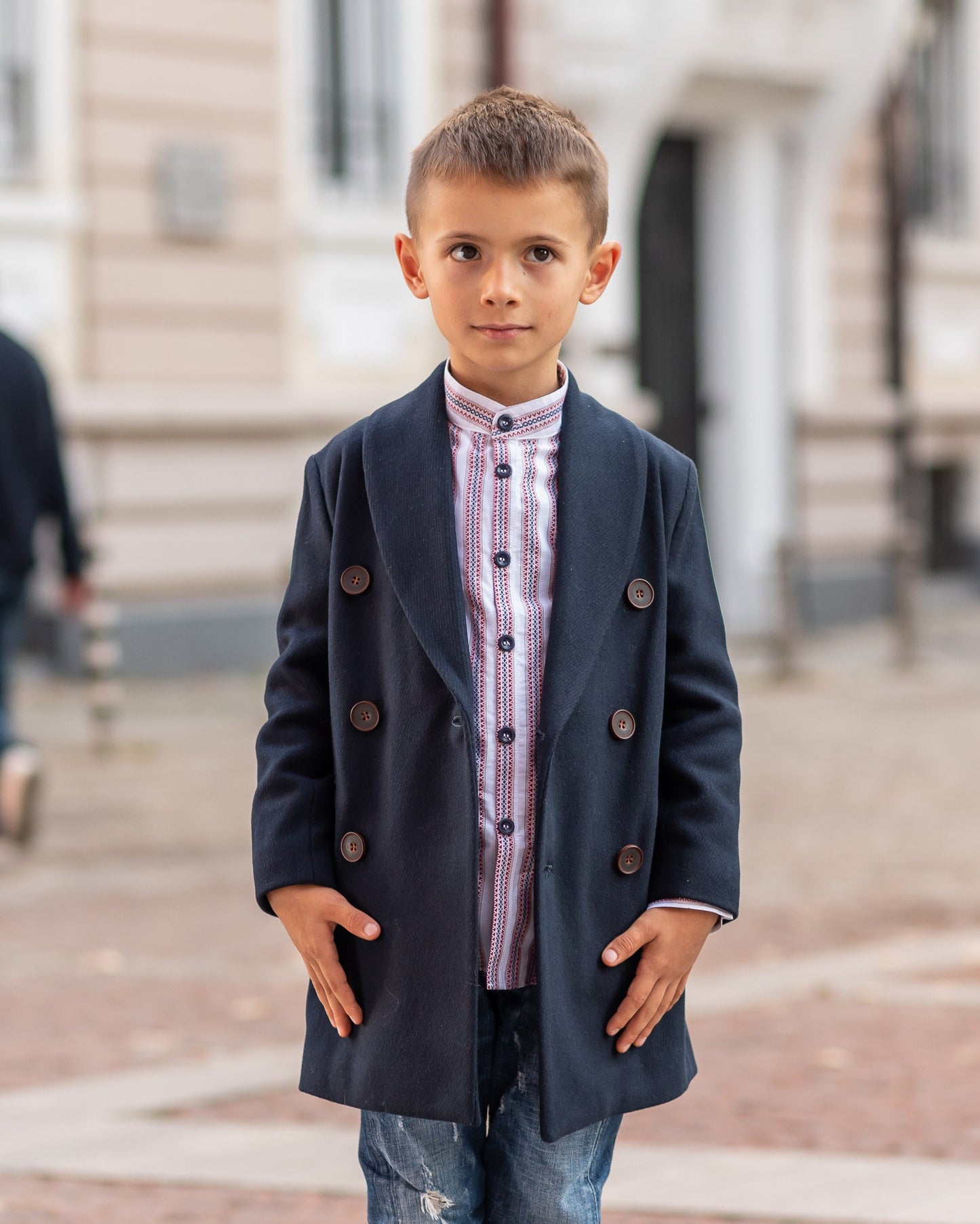 Long shawl collar wool for boys, Double breasted down coat toddler, Kids warm winter vintage coat, Navy classic coat, Junior long pea coat