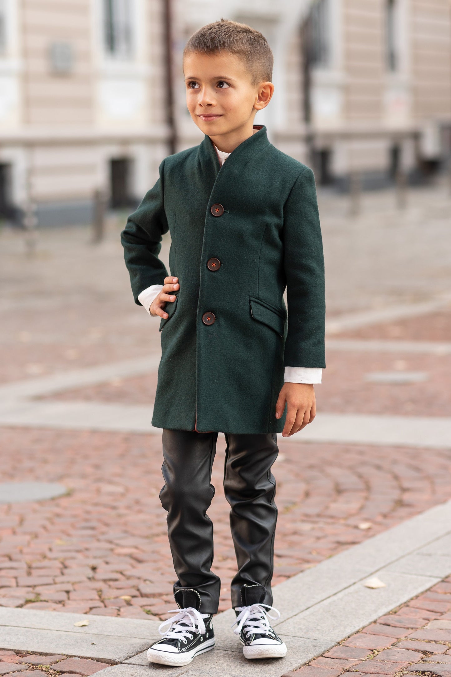 Boys Stand Collar Slim Wool Coat/Herno Stand Up Collar Kids Down Coat/ Warm Single Breasted Woolen Toddler Overcoat/ Boy Wool Winter Clothes