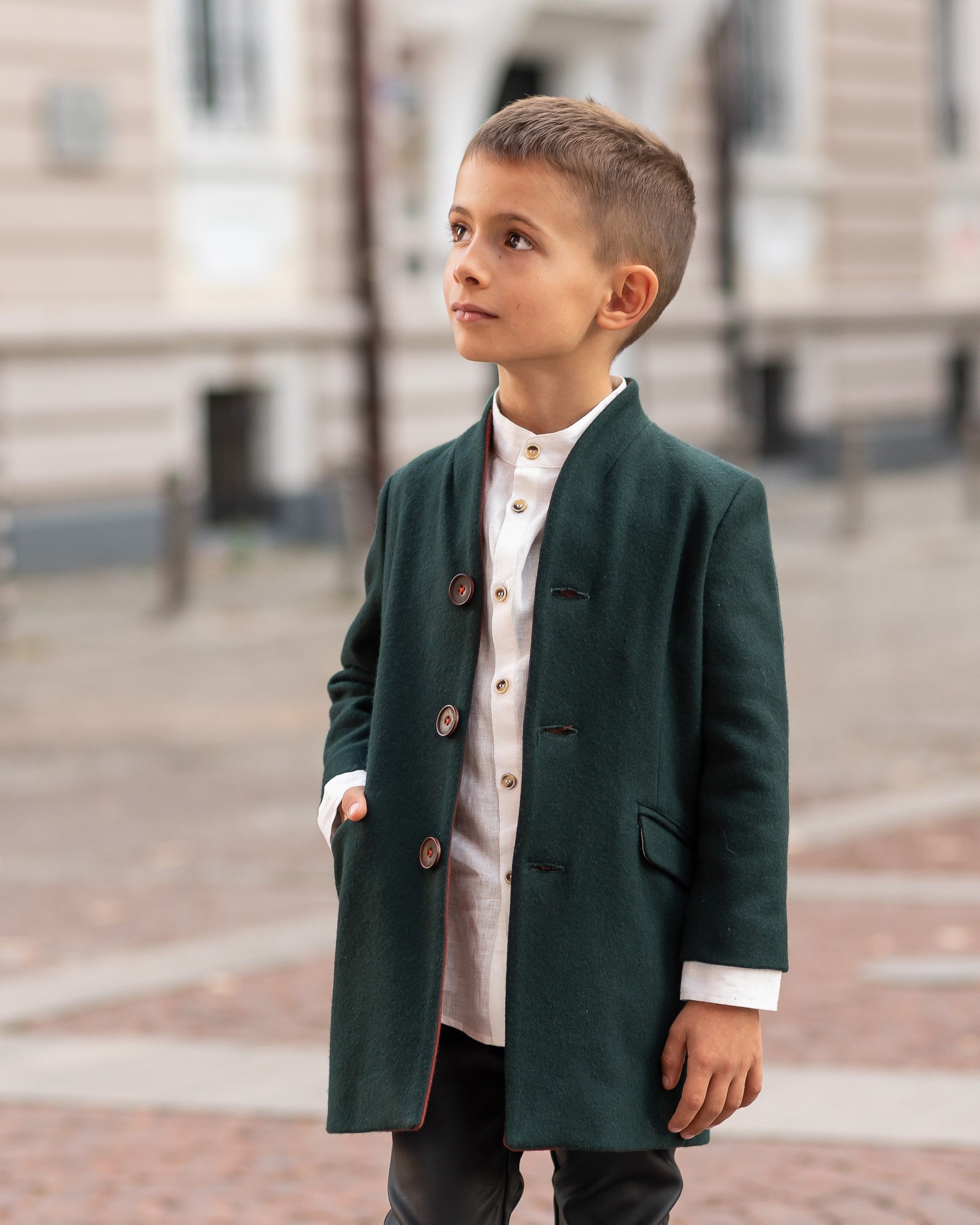 Boys Stand Collar Slim Wool Coat/Herno Stand Up Collar Kids Down Coat/ Warm Single Breasted Woolen Toddler Overcoat/ Boy Wool Winter Clothes