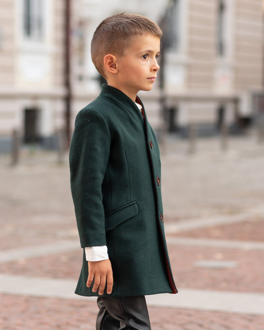 Boys Stand Collar Slim Wool Coat/Herno Stand Up Collar Kids Down Coat/ Warm Single Breasted Woolen Toddler Overcoat/ Boy Wool Winter Clothes