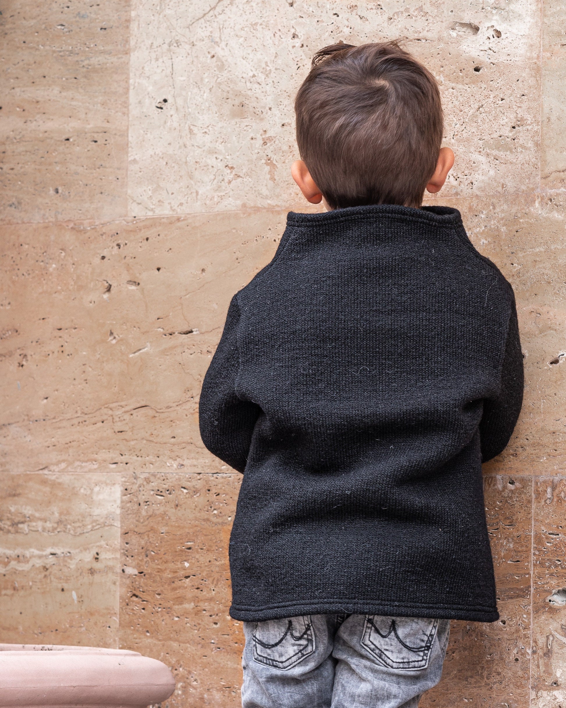 Wool turtleneck sweater boys/ Designer warm high neck sweater/ Black high collar woolen sweater kids/ Toddler boy modern turtle sweater