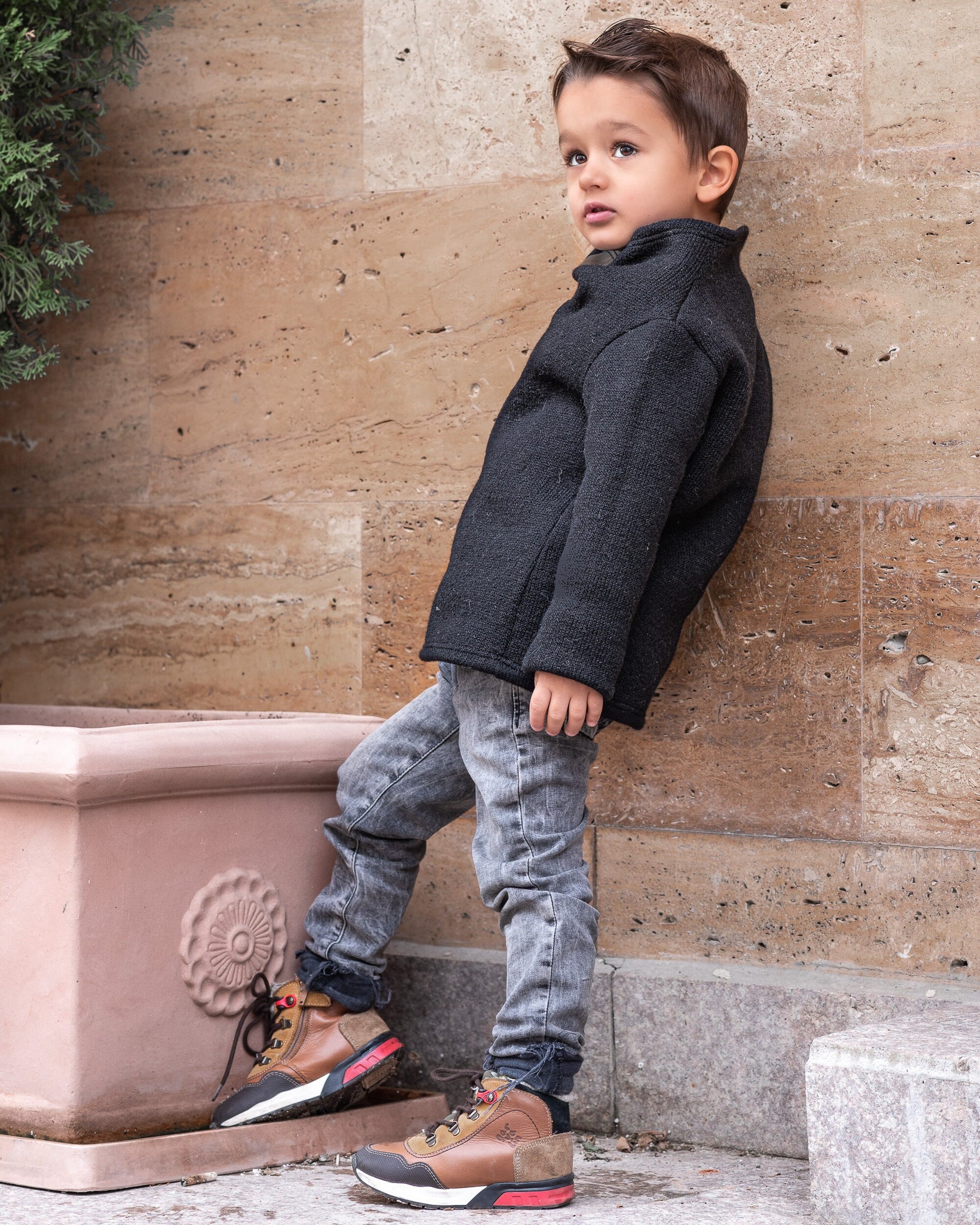 Wool turtleneck sweater boys/ Designer warm high neck sweater/ Black high collar woolen sweater kids/ Toddler boy modern turtle sweater