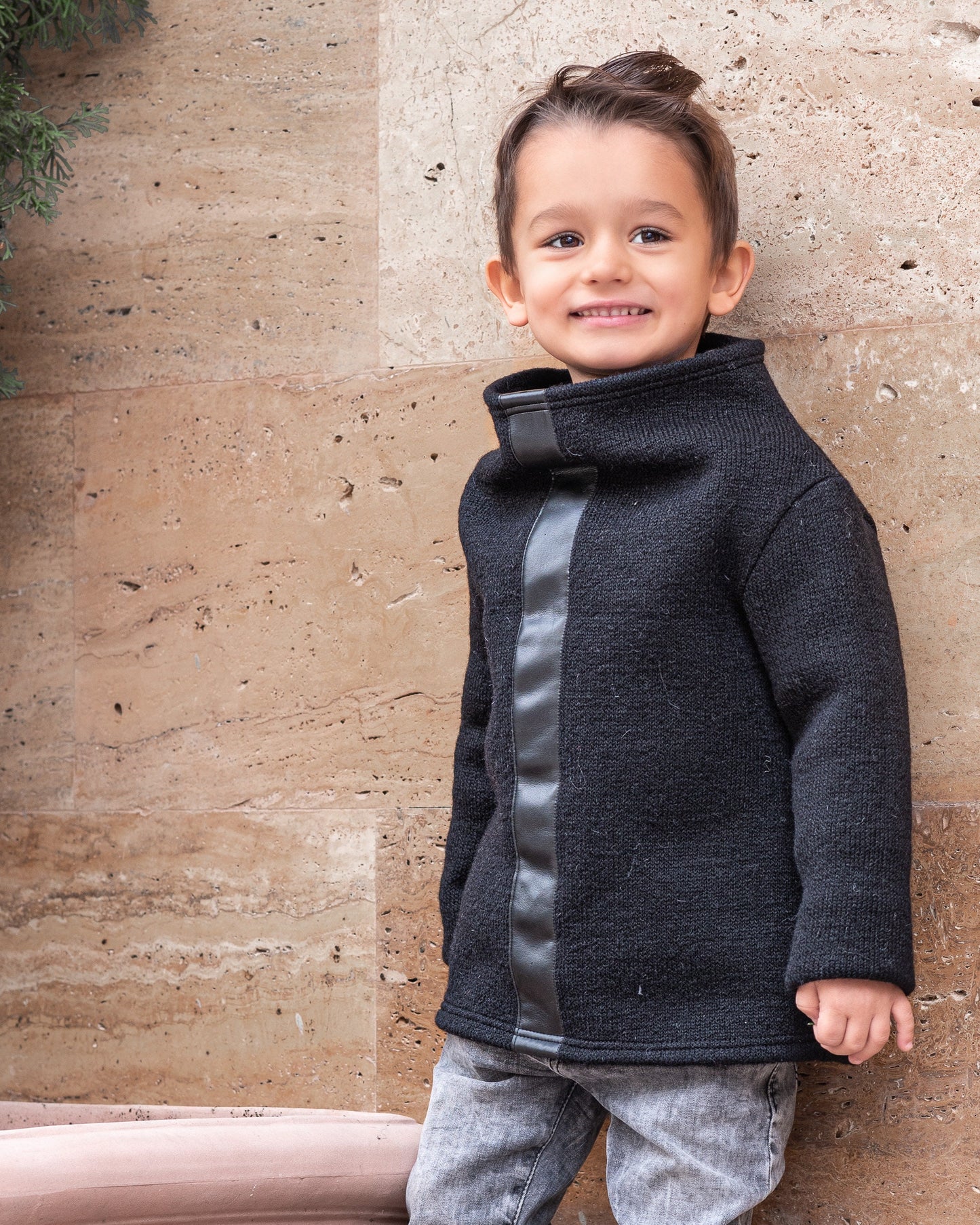 Wool turtleneck sweater boys/ Designer warm high neck sweater/ Black high collar woolen sweater kids/ Toddler boy modern turtle sweater