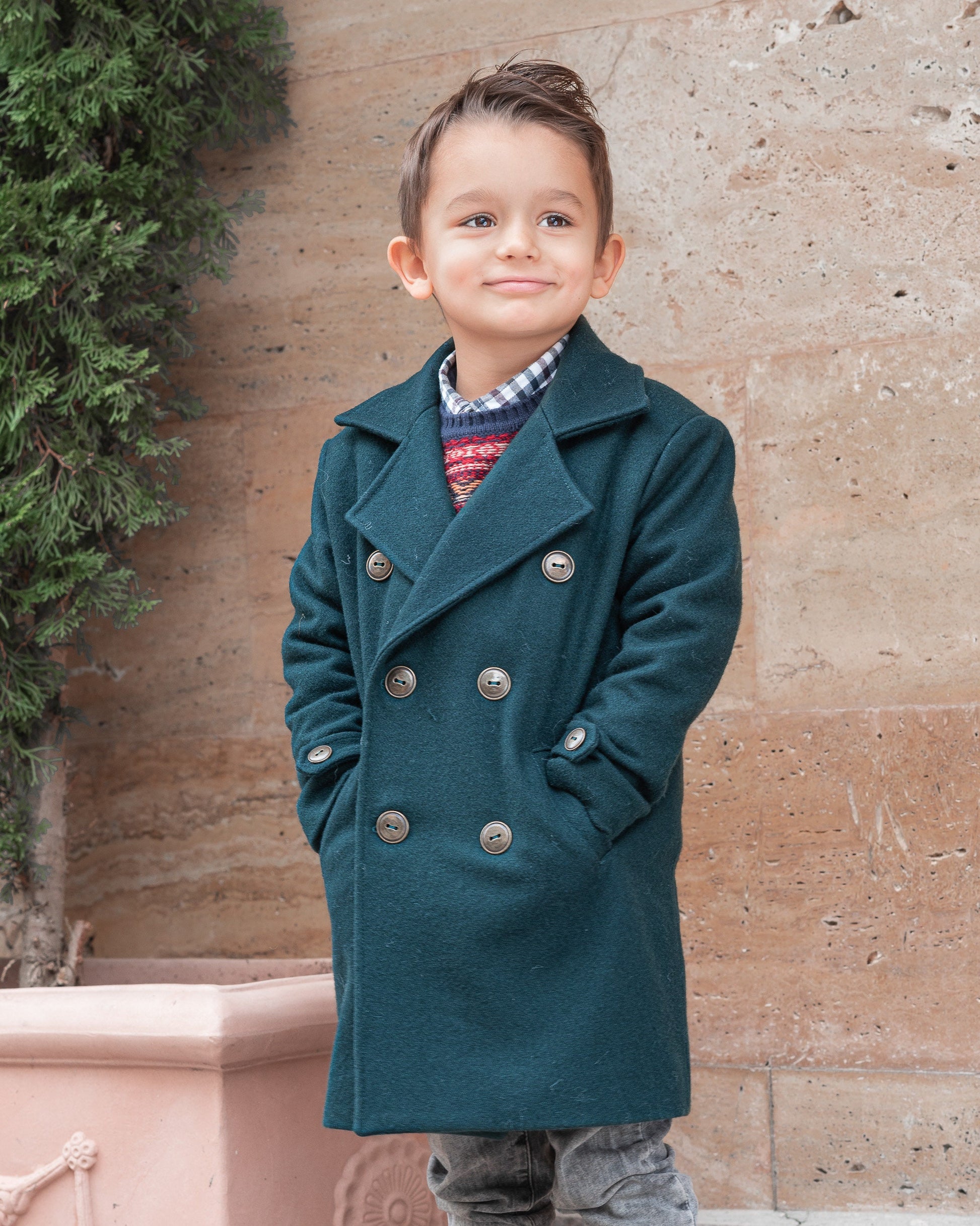 Long wool peacoat for boys, Kids warm winter vintage coat, Double breasted down coat toddler, Long classic coat, Junior long pea coat