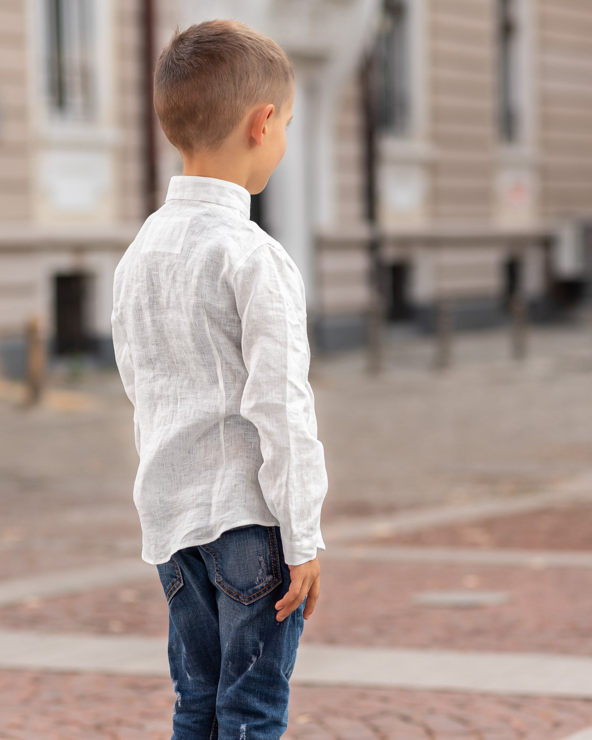 Linen shirt white with long sleeve boys/ Stone washed linen shirt/ Classic linen shirt toddler boy/ Formal linen collar Button up shirt