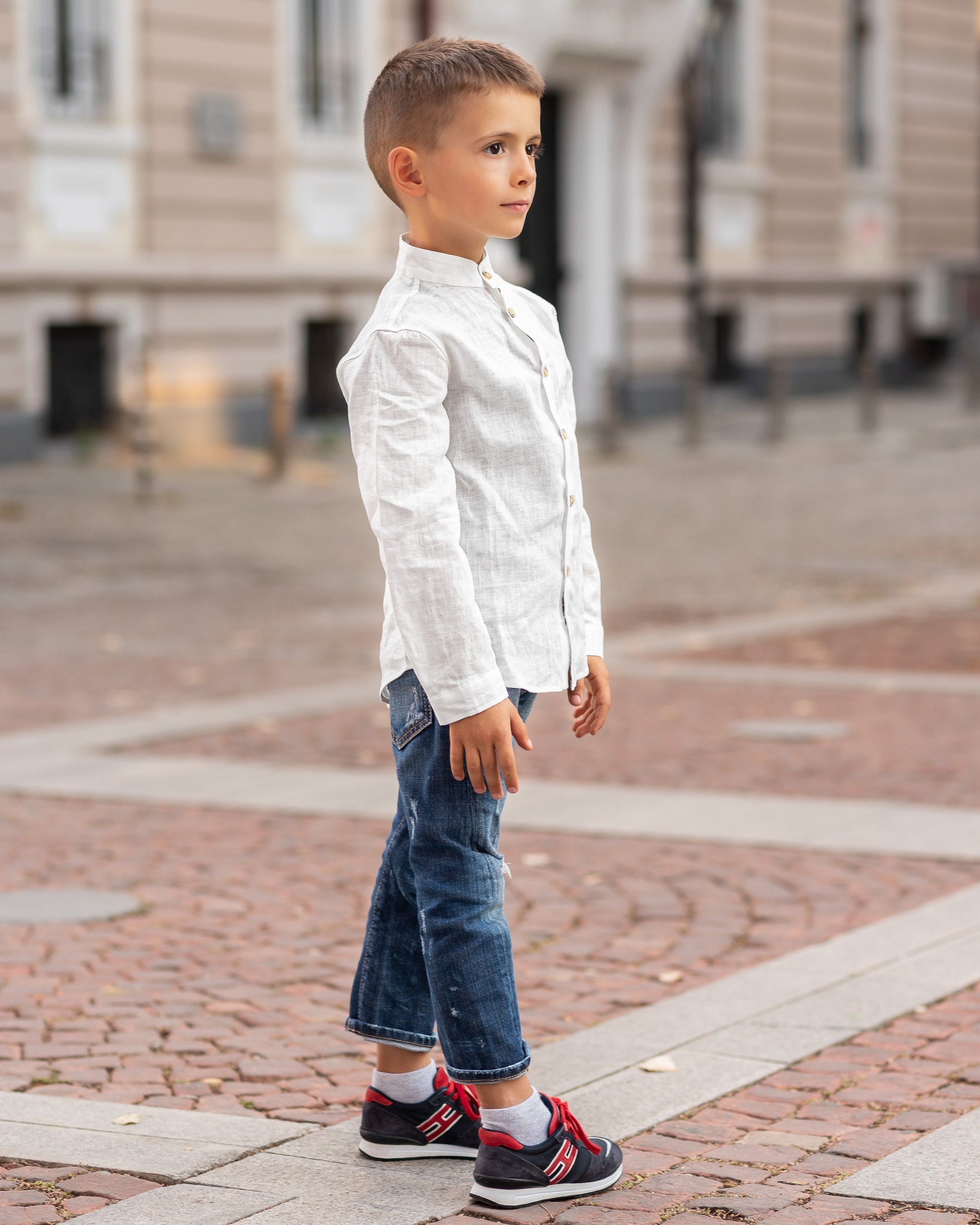 Linen shirt white with long sleeve boys/ Stone washed linen shirt/ Classic linen shirt toddler boy/ Formal linen collar Button up shirt