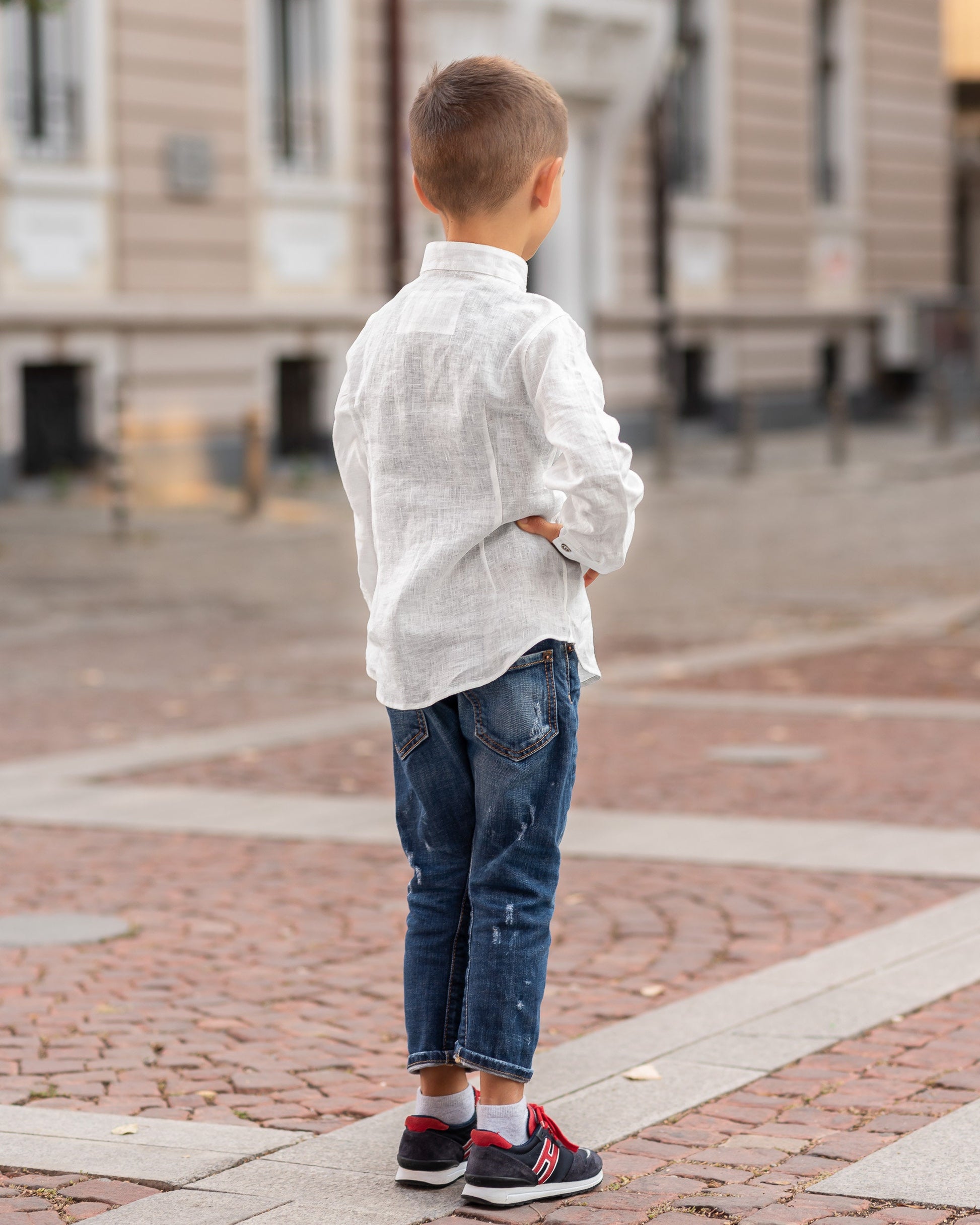 Linen shirt white with long sleeve boys/ Stone washed linen shirt/ Classic linen shirt toddler boy/ Formal linen collar Button up shirt