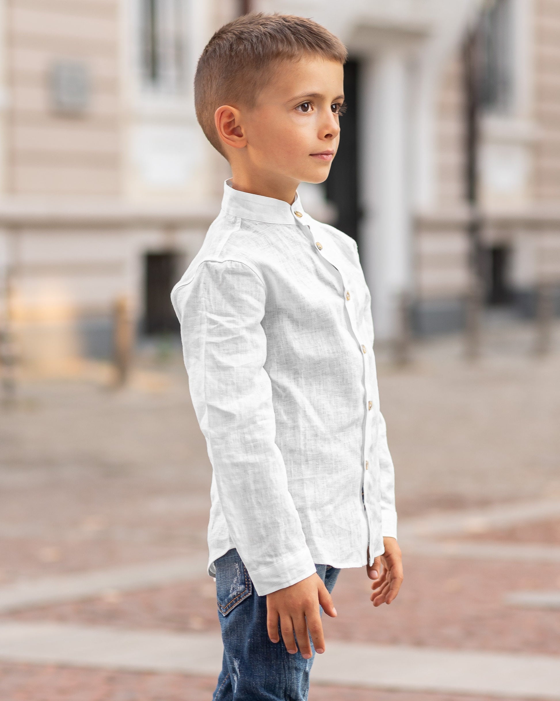 Linen shirt white with long sleeve boys/ Stone washed linen shirt/ Classic linen shirt toddler boy/ Formal linen collar Button up shirt