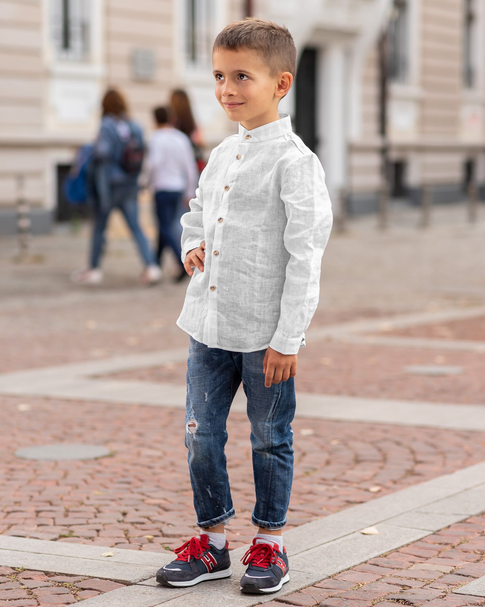 Linen shirt white with long sleeve boys/ Stone washed linen shirt/ Classic linen shirt toddler boy/ Formal linen collar Button up shirt