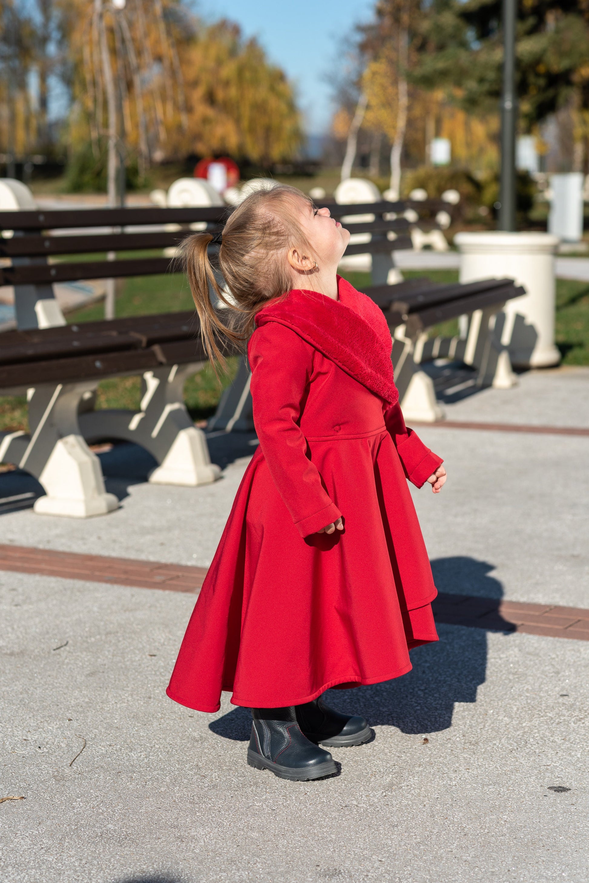 Girls coat, Red long winter coat, Girls soft shell coat jacket, Long fleece coat, Red coat jacket toddlers, Winter softshell toddler coat
