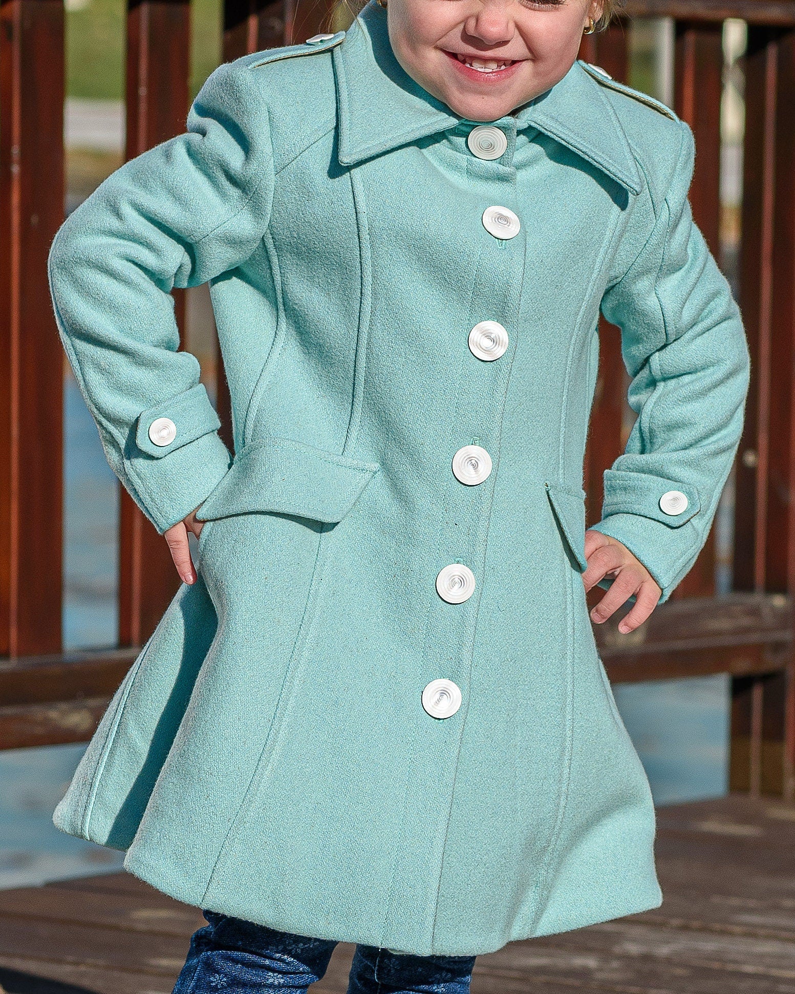 Teal winter tench coat with pockets, Warm long wool coat girl, Kids classic wool winter coats, Toddler cute winter outfits, Couture coat