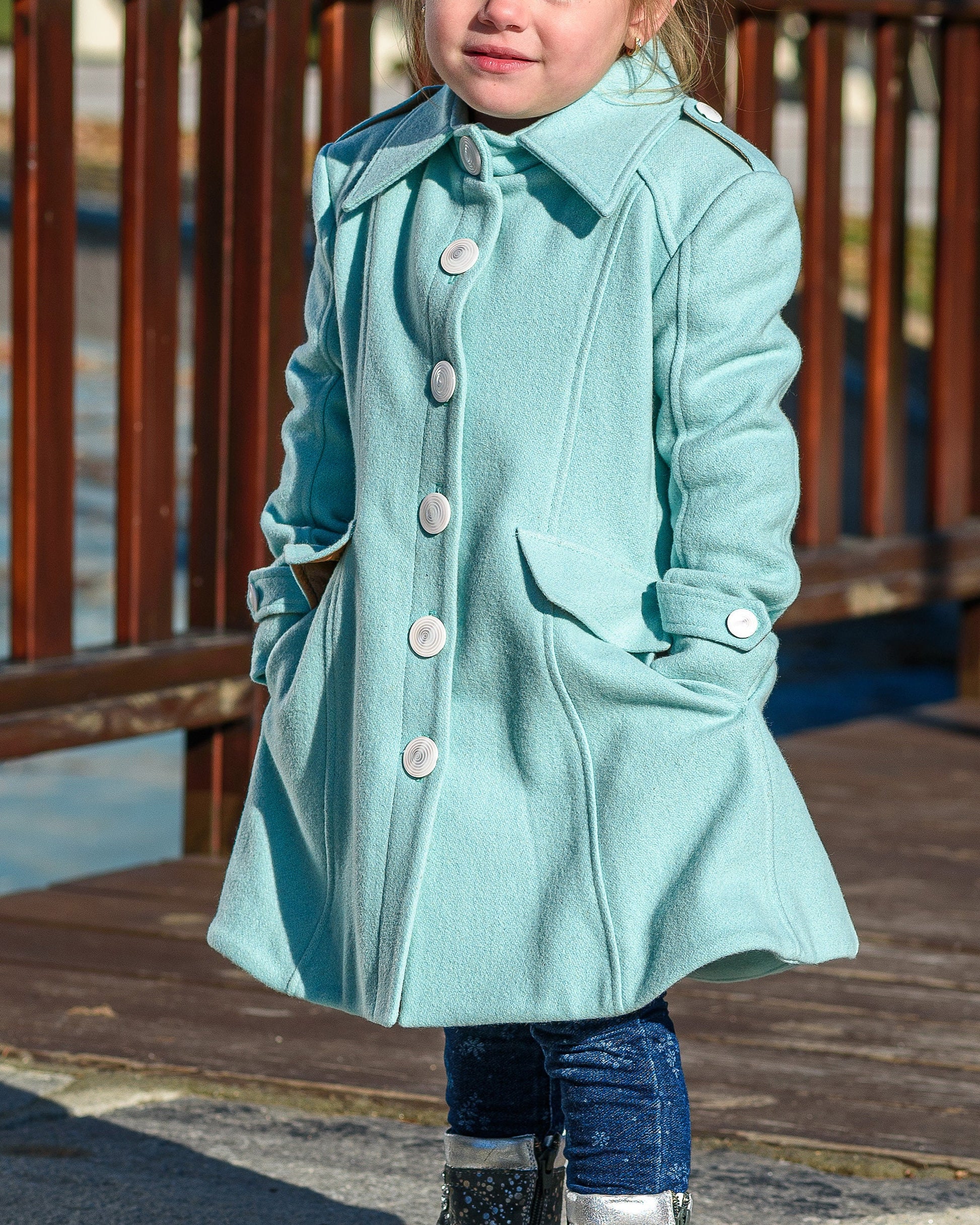 Teal winter tench coat with pockets, Warm long wool coat girl, Kids classic wool winter coats, Toddler cute winter outfits, Couture coat
