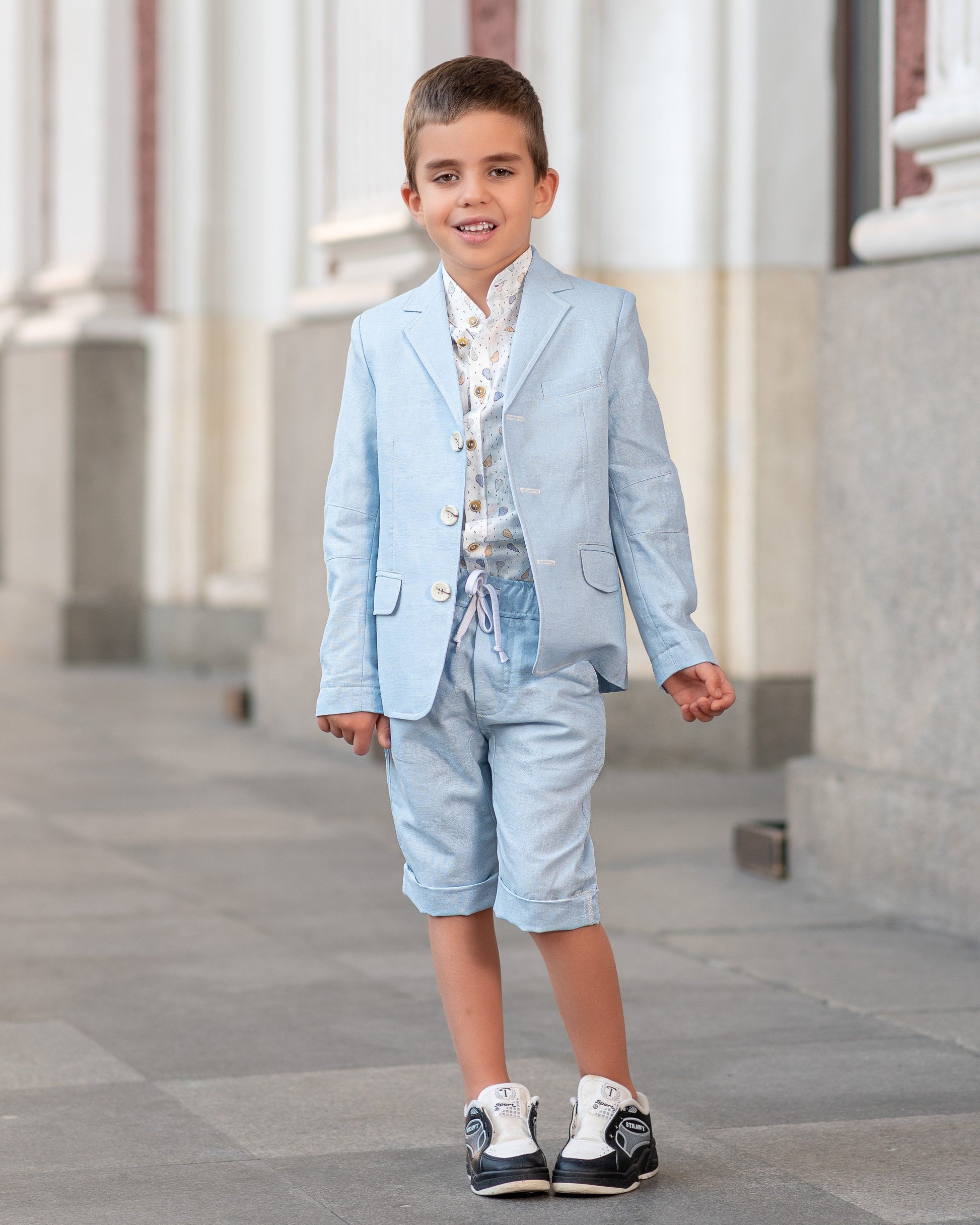 Boys linen sky blue suit / Kids linen outfit/ Communion toddler boy linen suit set/ Kids boys wedding tuxedo outfits linen dress suit