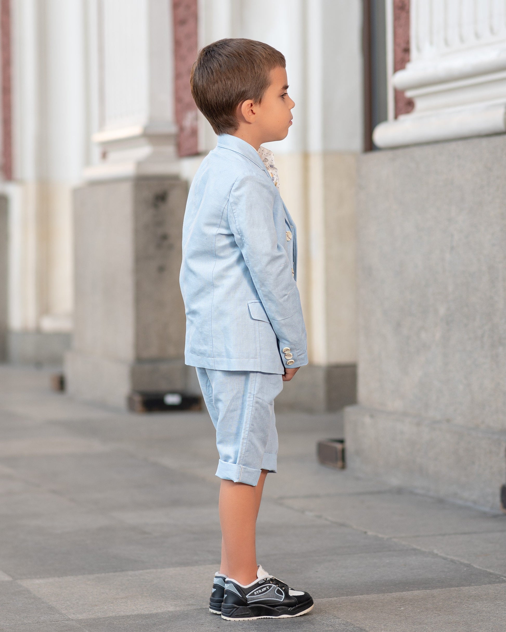 Boys linen sky blue suit / Kids linen outfit/ Communion toddler boy linen suit set/ Kids boys wedding tuxedo outfits linen dress suit