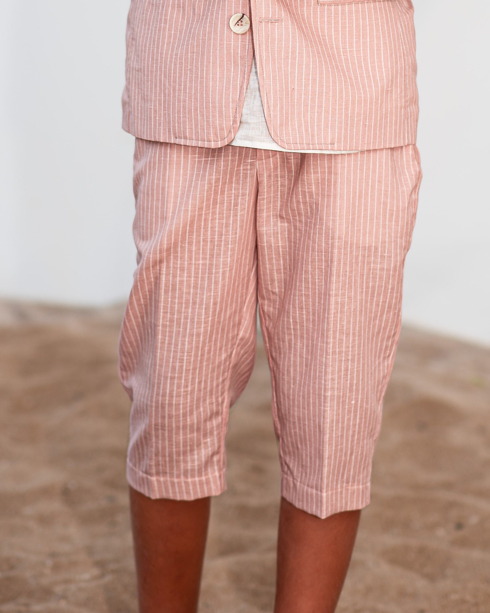 Boys linen outfit/ Toddler boy linen suit/ Kids beach wedding outfit/ Page boy striped rustic suit/ Ring bearer summer clothes outfit