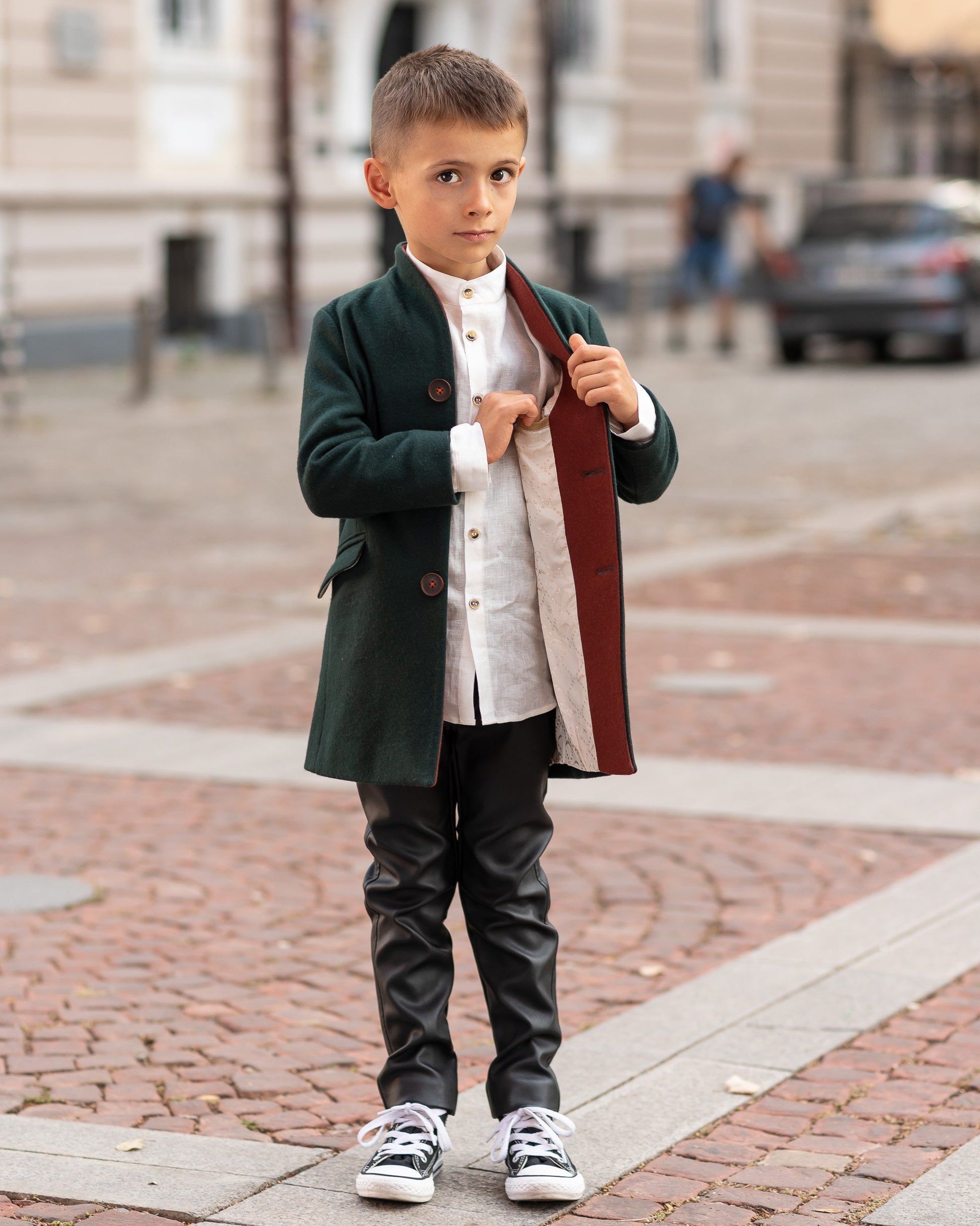 Boys Stand Collar Slim Wool Coat/Herno Stand Up Collar Kids Down Coat/ Warm Single Breasted Woolen Toddler Overcoat/ Boy Wool Winter Clothes