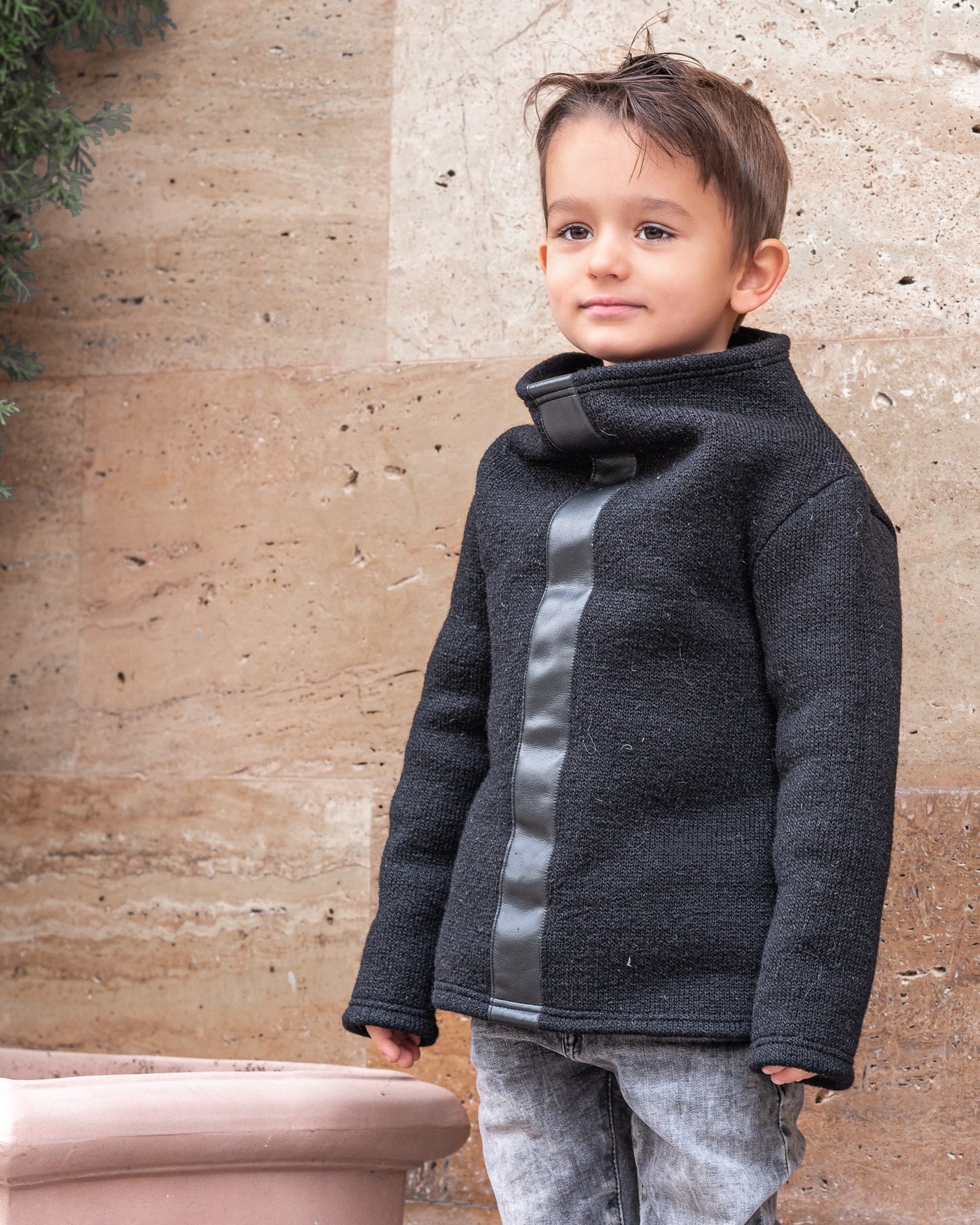 Wool turtleneck sweater boys/ Designer warm high neck sweater/ Black high collar woolen sweater kids/ Toddler boy modern turtle sweater